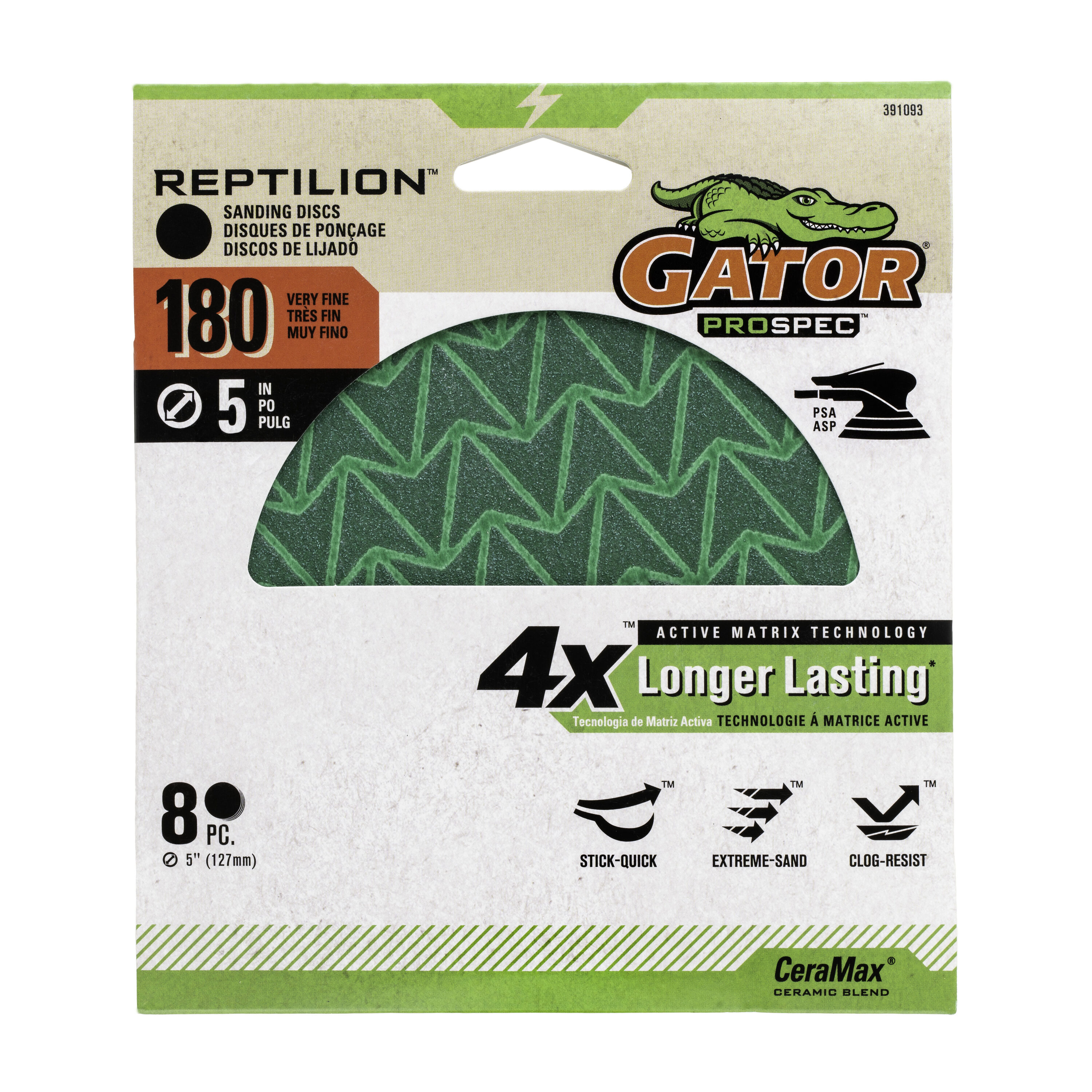 Gator 391093 Reptilion PSA 8 -Piece Ceramic alumina 180 -Grit Disc Sandpaper