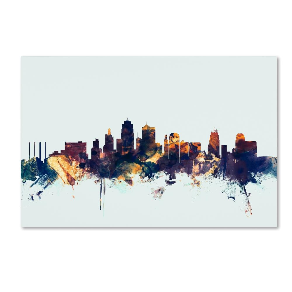 Trademark Fine Art MT1144-C1624GG Michael Tompsett "Kansas City Skyline Blue" 16x24 Canvas Art Artist: Michael Tompsett Multicolor Framed 16-Inches H x 24-Inches W Maps Canvas Print