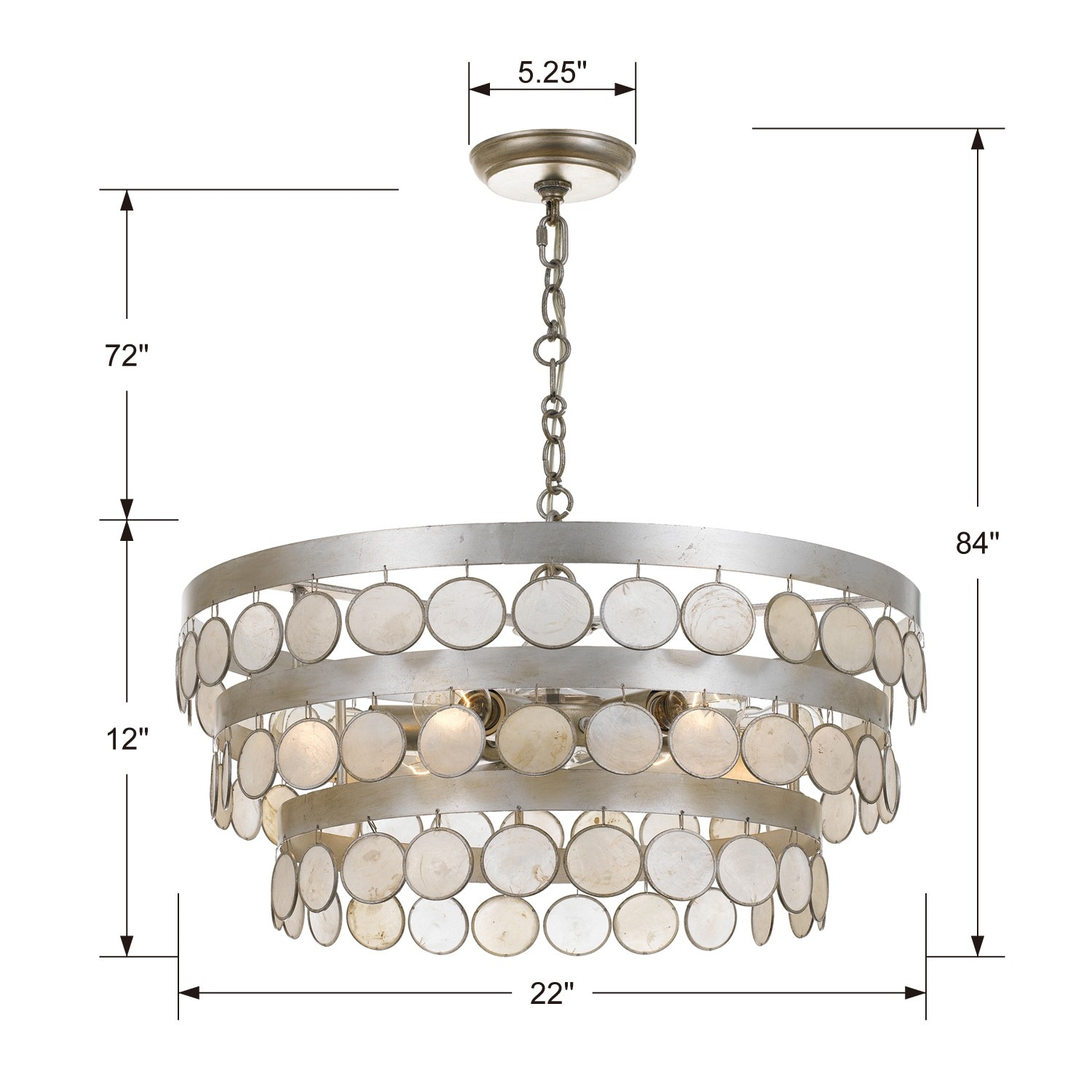 Antique Silver 6-Light Chandelier with Capiz Shell Accents
