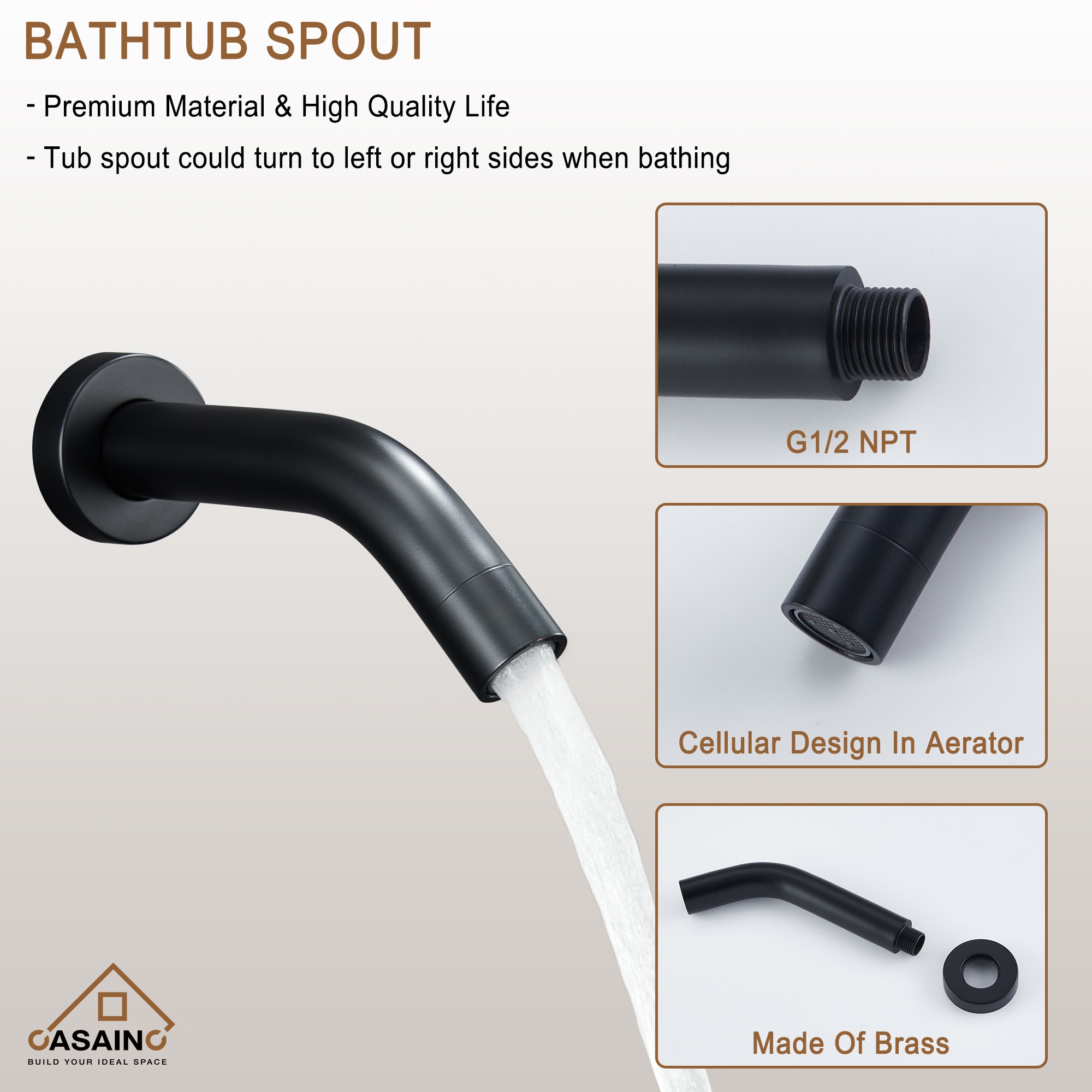 CASAINC HM-B208-SQ-MB Showerhead-Bar-Panels - View #3