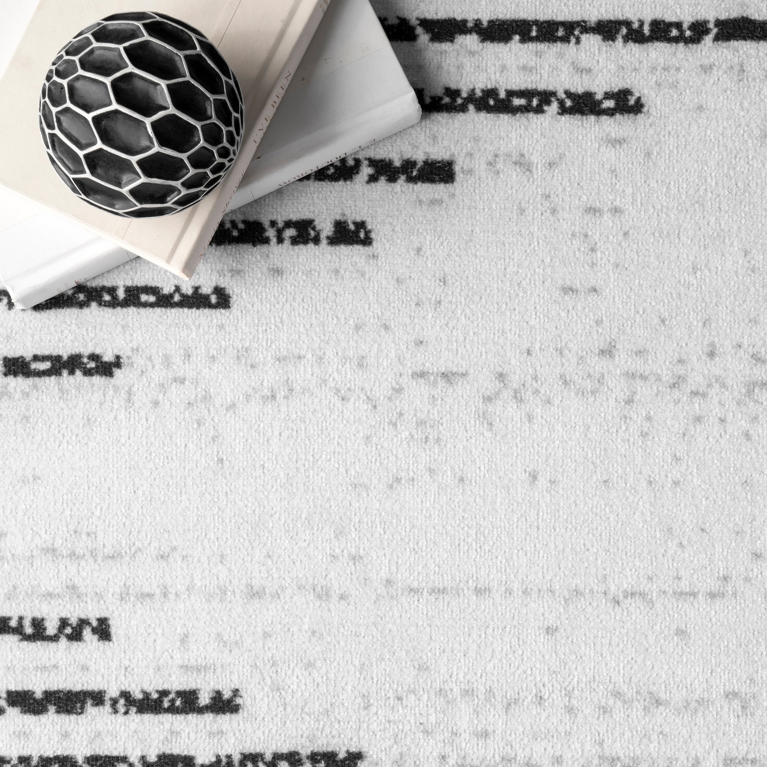 Ivory and Black Washable Diamond Runner Rug
