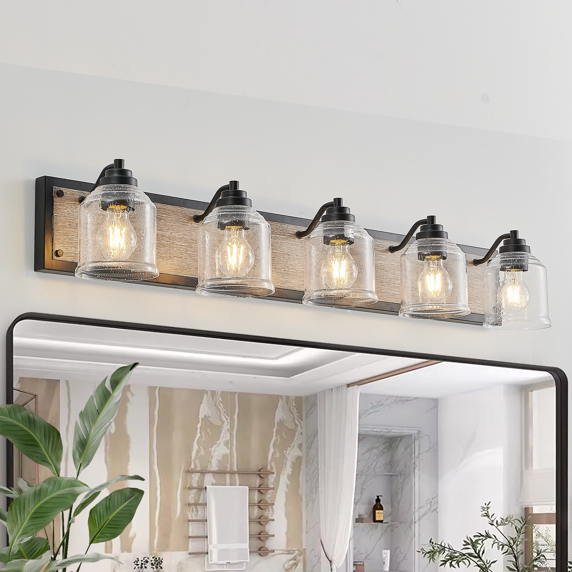 Medunjess LC-40VL5 Llco 40.2-in 5 -Light Matte Black Farmhouse Vanity light