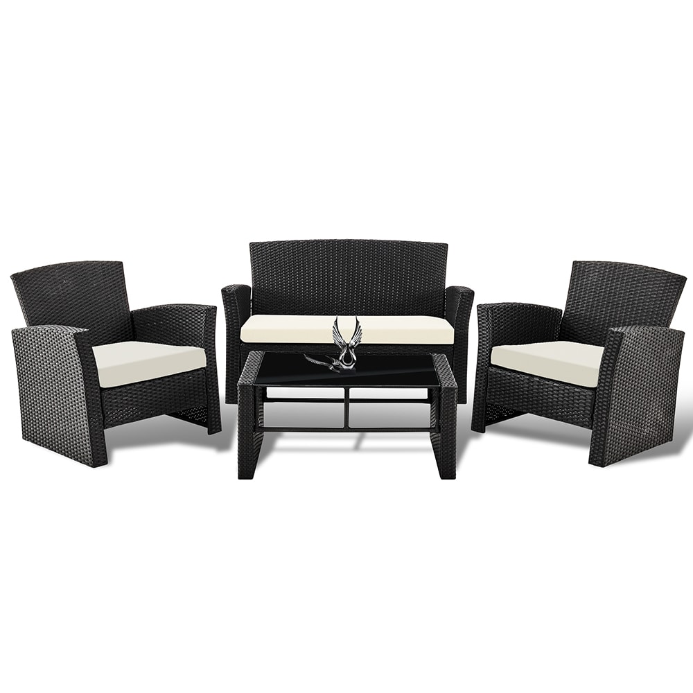Grearden HZ3101-BG 4 -Piece Rattan Patio Conversation Set with Off-white Cushions