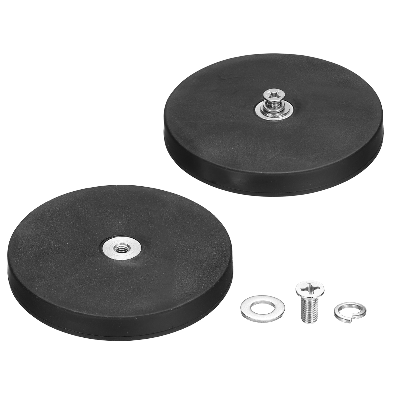 Unique Bargains 2pcs 2.6 Inch Dia Rubber Coated Magnets 44LBS Anti-Scratch Flag Magnet Base with M4 Female Threaded Studs and Nut Magnets Holder for Camera Light Bar Mirror Tool #S26051100UX7464