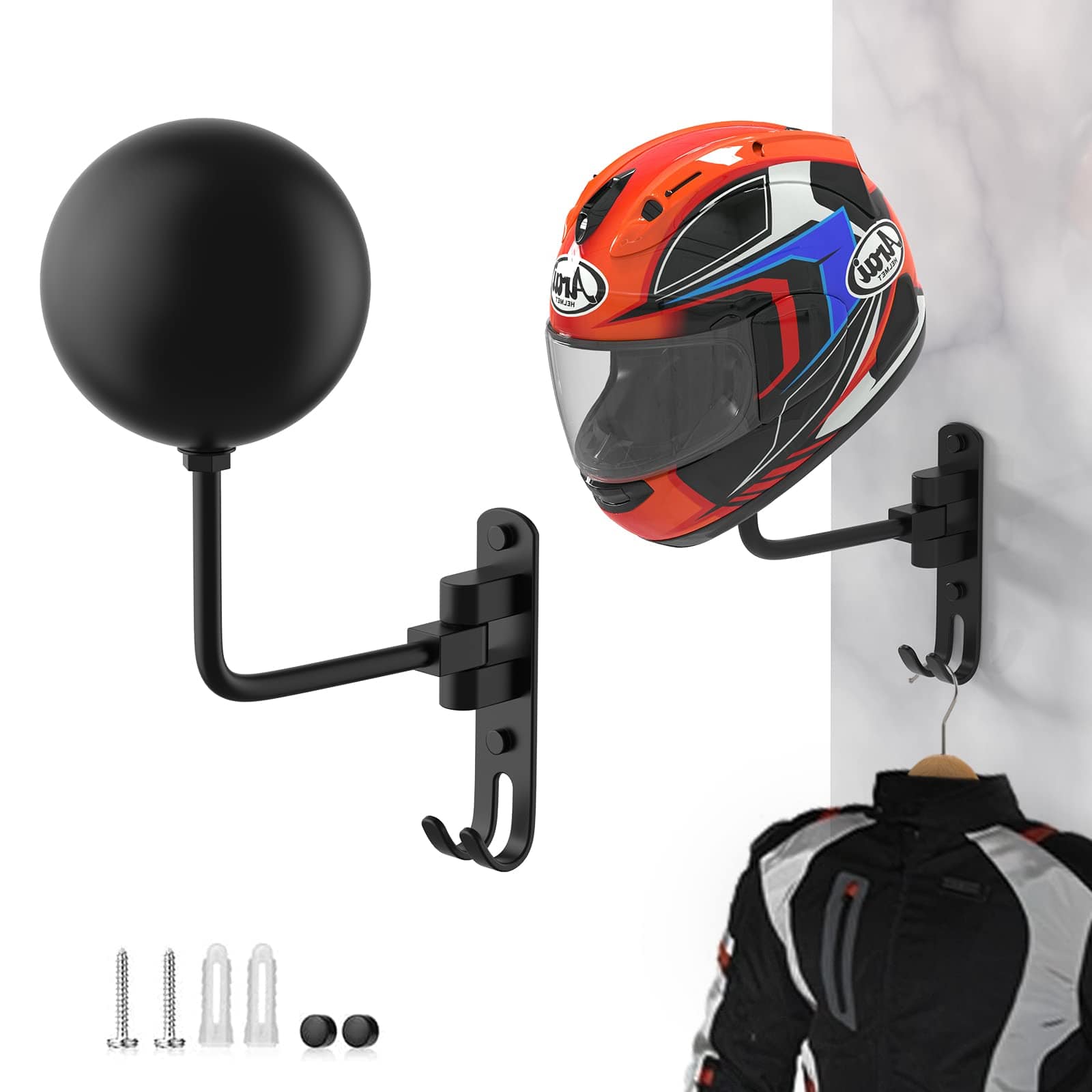 Etokfoks  Helmet Hanger Wall Mount with 180 Degree Swivel for Motorcycle Bike Racing Outerwear Sports Gear Storage