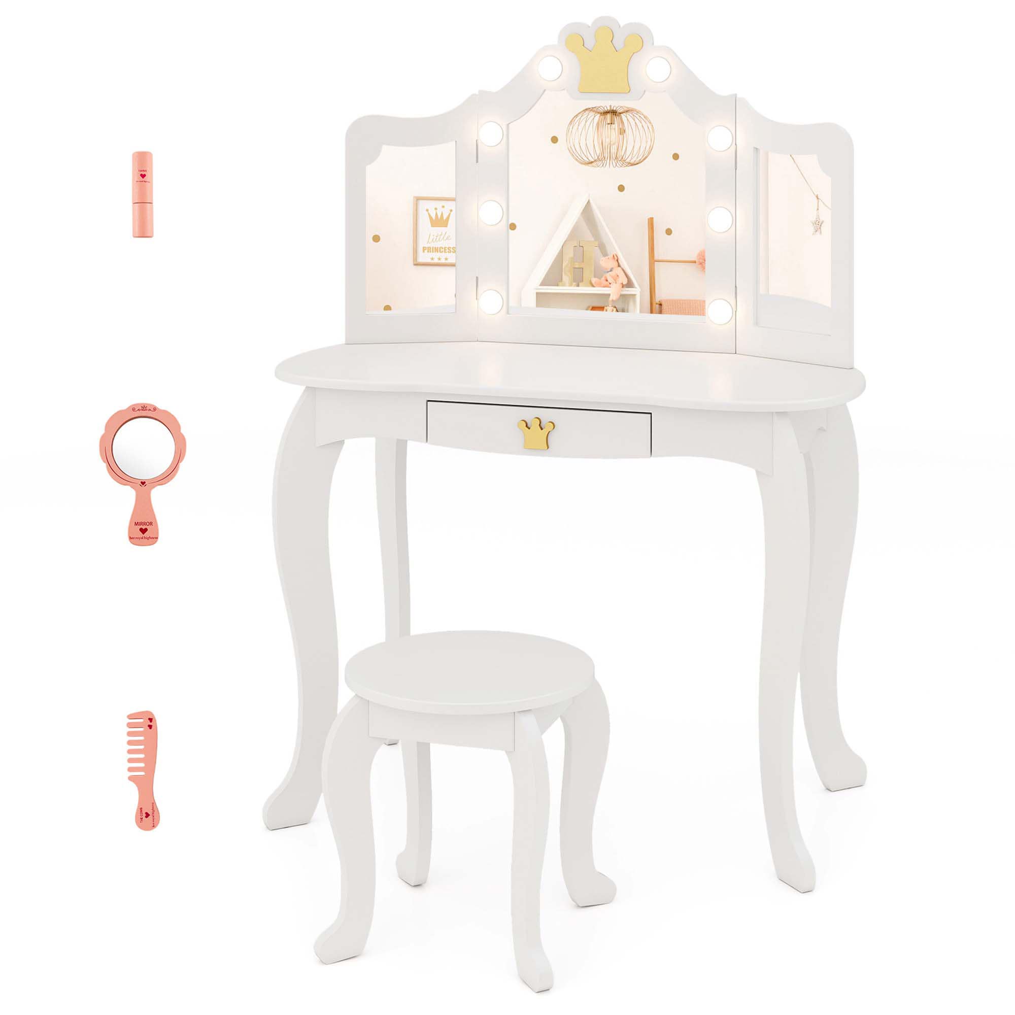 Costway HCST04643 16-in White Makeup Vanity