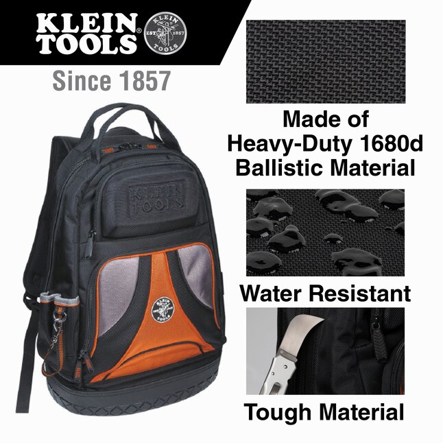 Klein Tools 20 x 14.5 x 7.25 Black with Orange/Gray Backpack in the ...