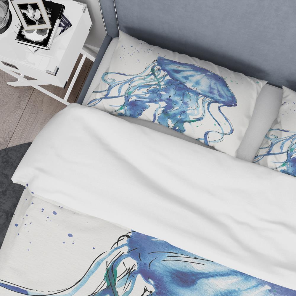King Blue and Brown Coastal Microfiber Duvet Cover Set
