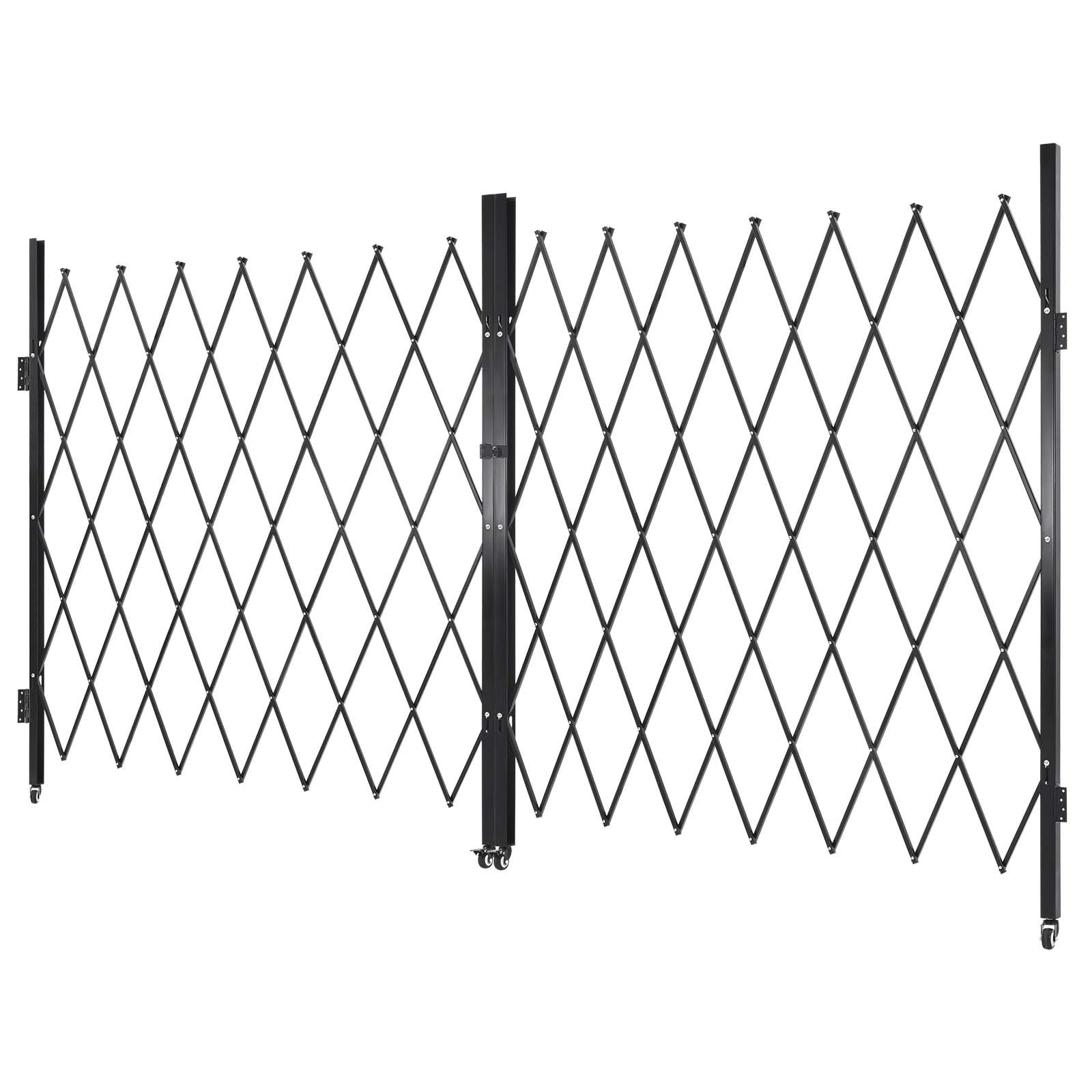 GIVIMO Double Folding Security Gate 145.67 x 86.81-in Lockable Scissor Gate Outdoor Steel Retractable Barricade with 360 deg Swivel Casters for Garage Warehouse Pool Black