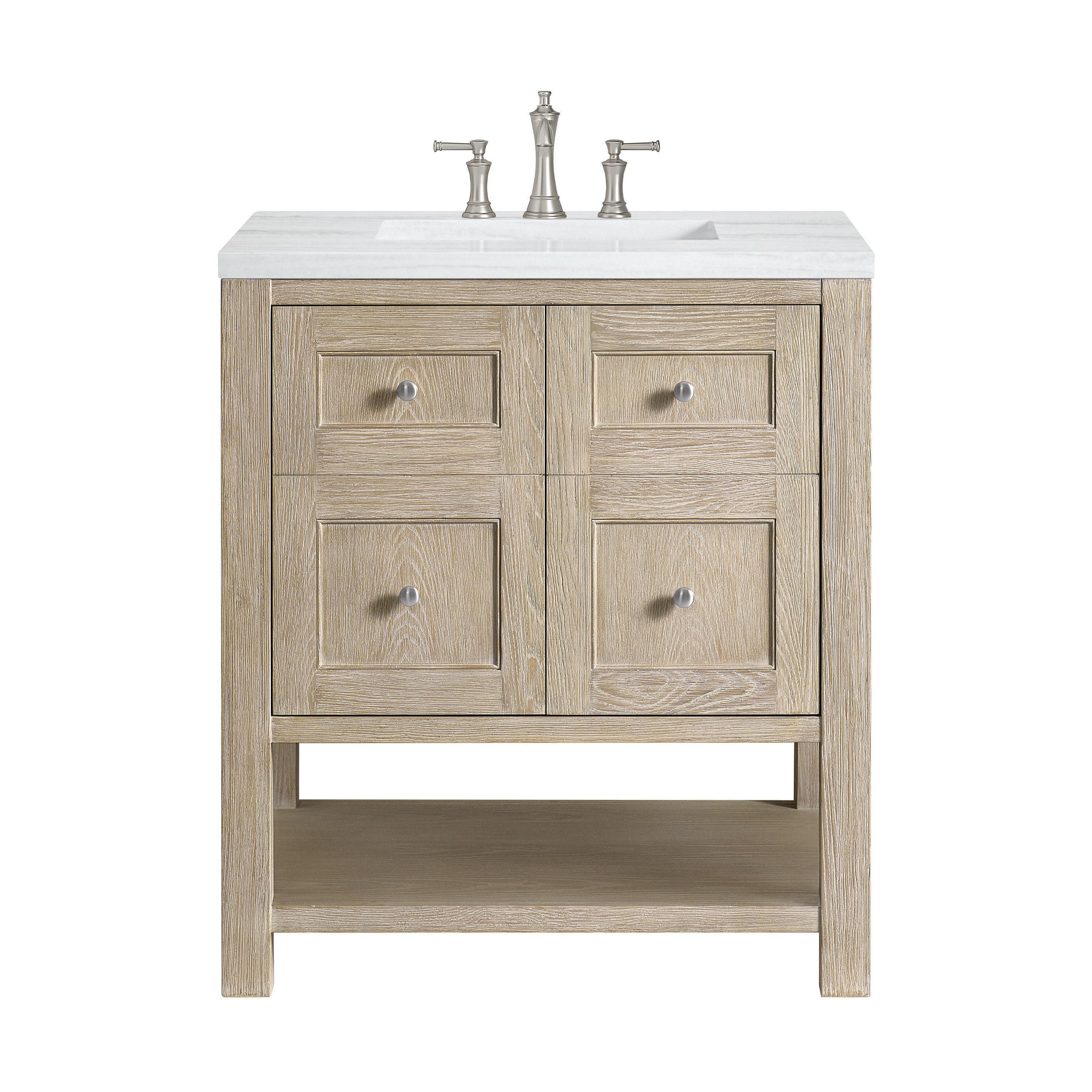 James Martin Vanities 330-V30-WWO-3AF Breckenridge 30-in Whitewashed Oak Undermount Single Sink Bathroom Vanity with Arctic Fall Solid Surface Top
