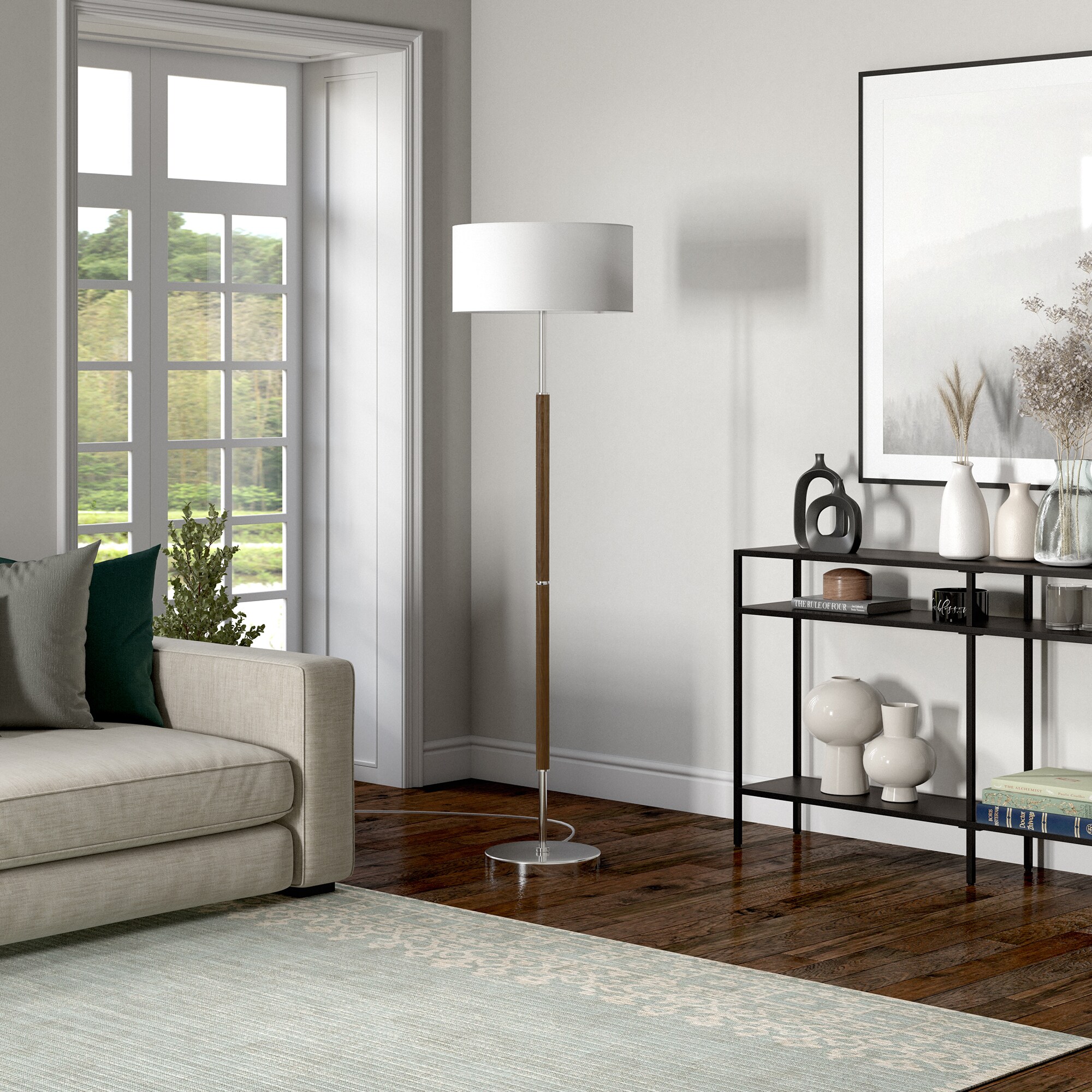 Rustic Oak & Polished Nickel 61.5" Smart Floor Lamp with Dual Bulb