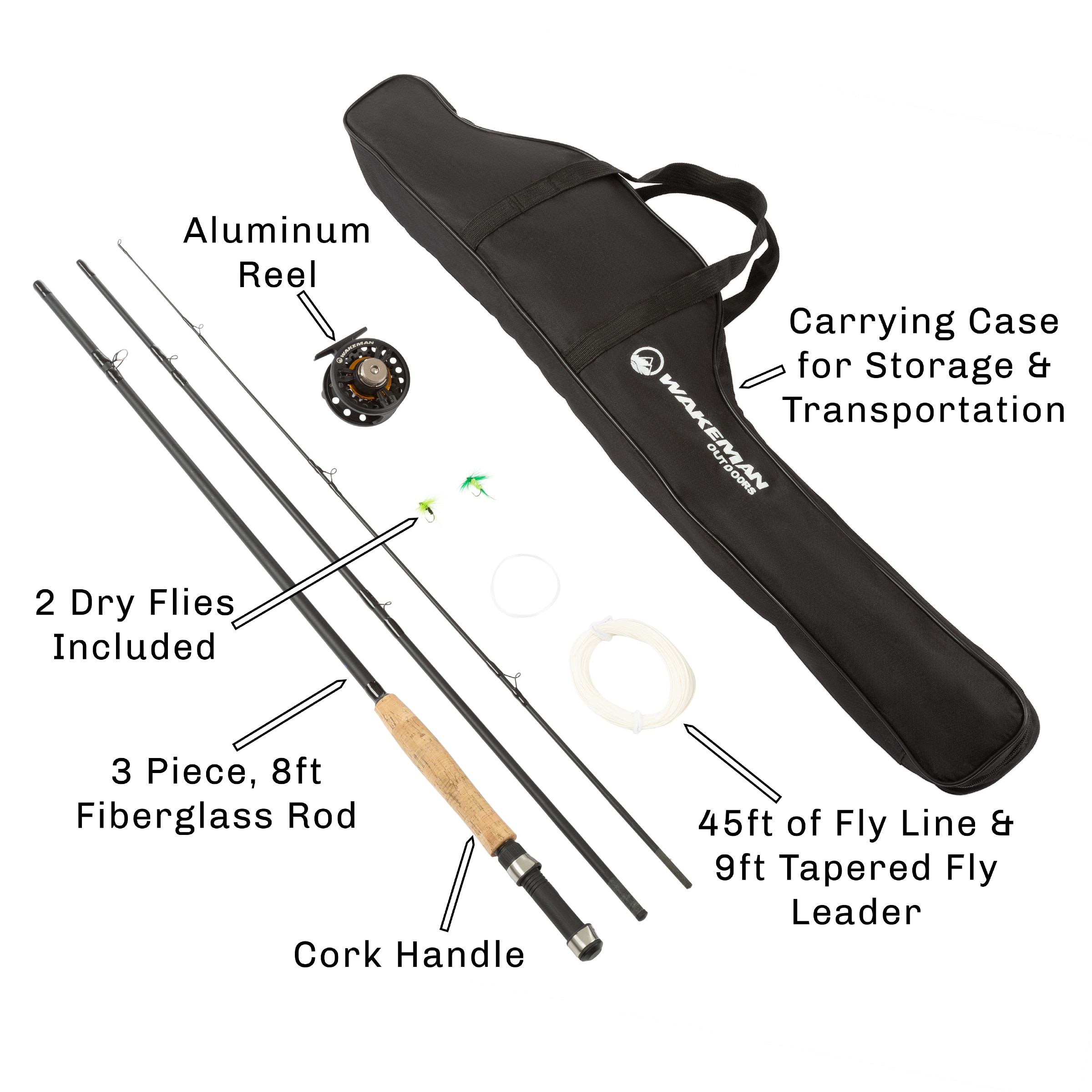 Leisure Sports 696223BLM Fly Fishing Pole, 3 Piece Collapsible 97-inch