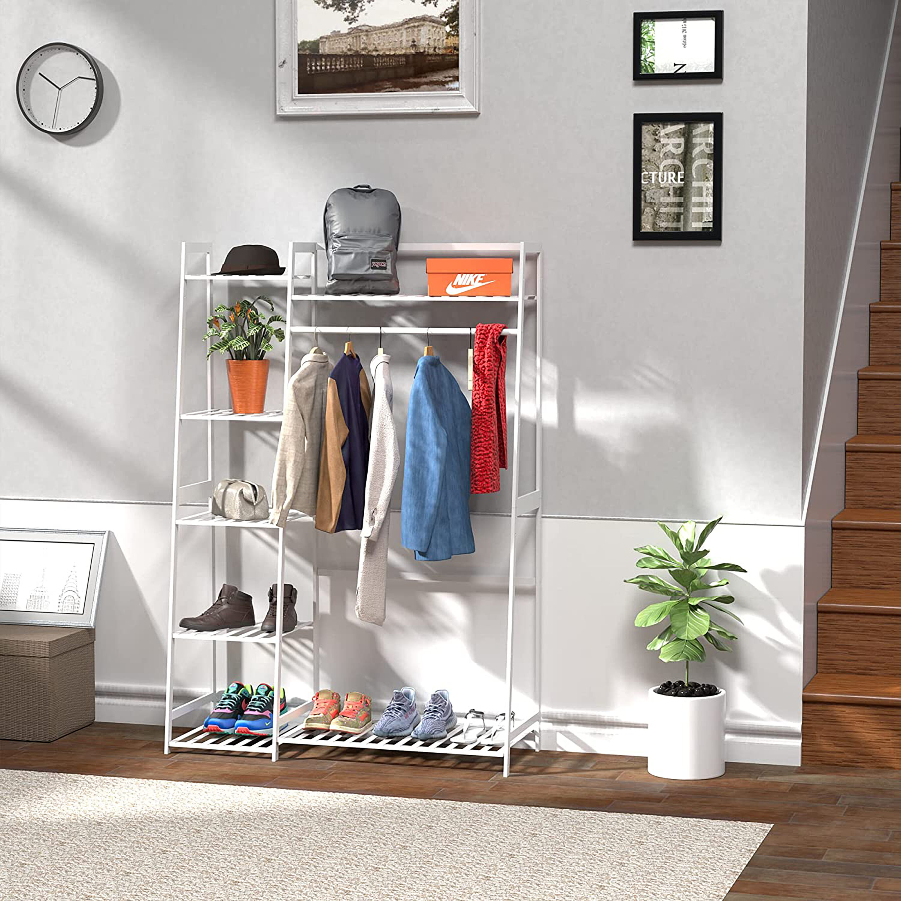 Honey-Can-Do Freestanding Closet With Clothes Rack and Shelves, Matte White