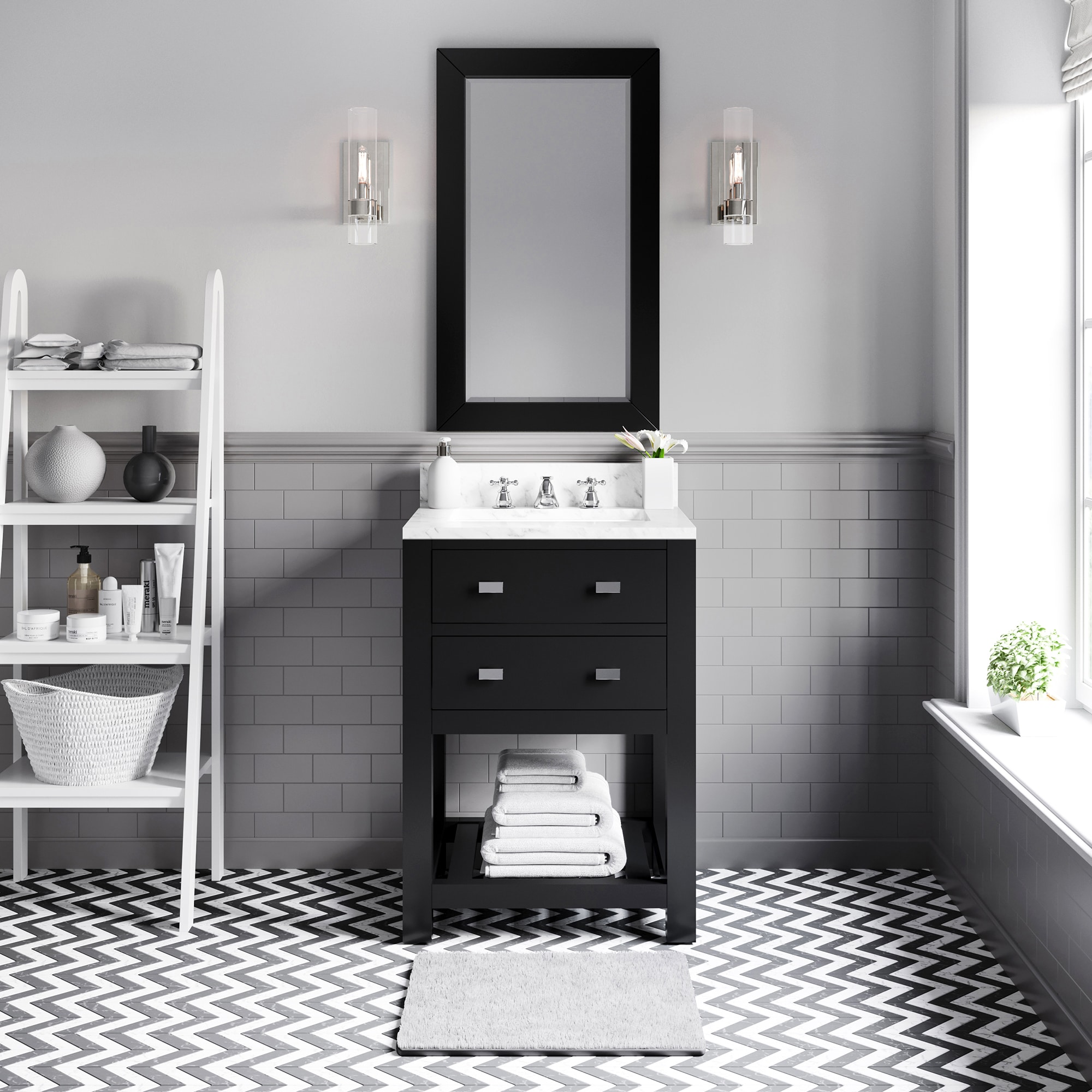 Water Creation Madalyn 24-in Pure White Single Sink Bathroom Vanity with Carrara White Natural Marble Top