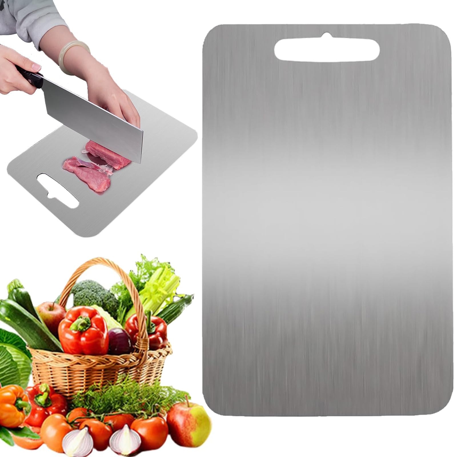 Aoibox Double Sided Titanium and Stainless Steel Cutting Board 13 4 in L x 9 in W for Meat Vegetables and Fruit #LAB9O5FM