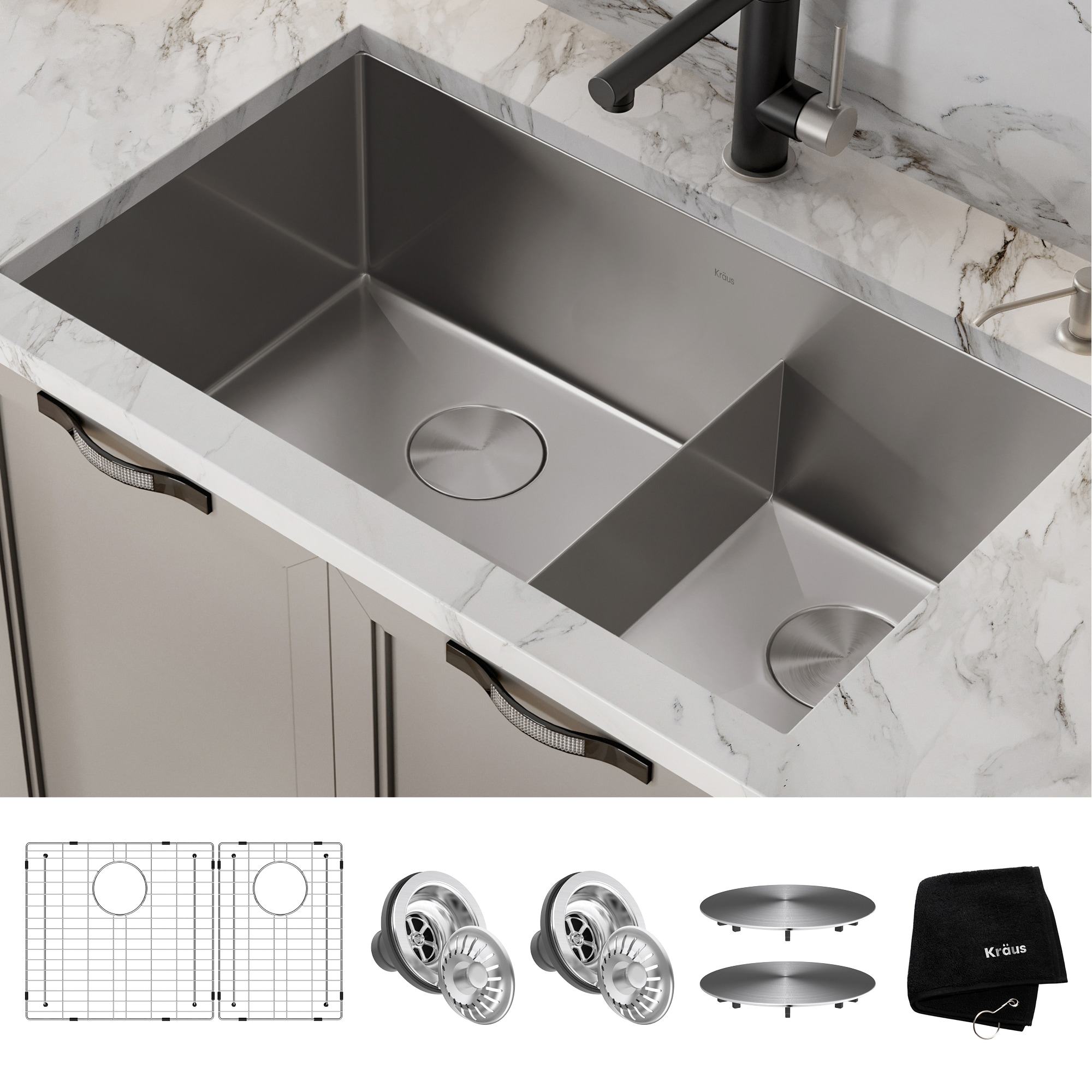 STYLISH 33 inch Slim Low Divider Double Bowl Undermount Kitchen Sink