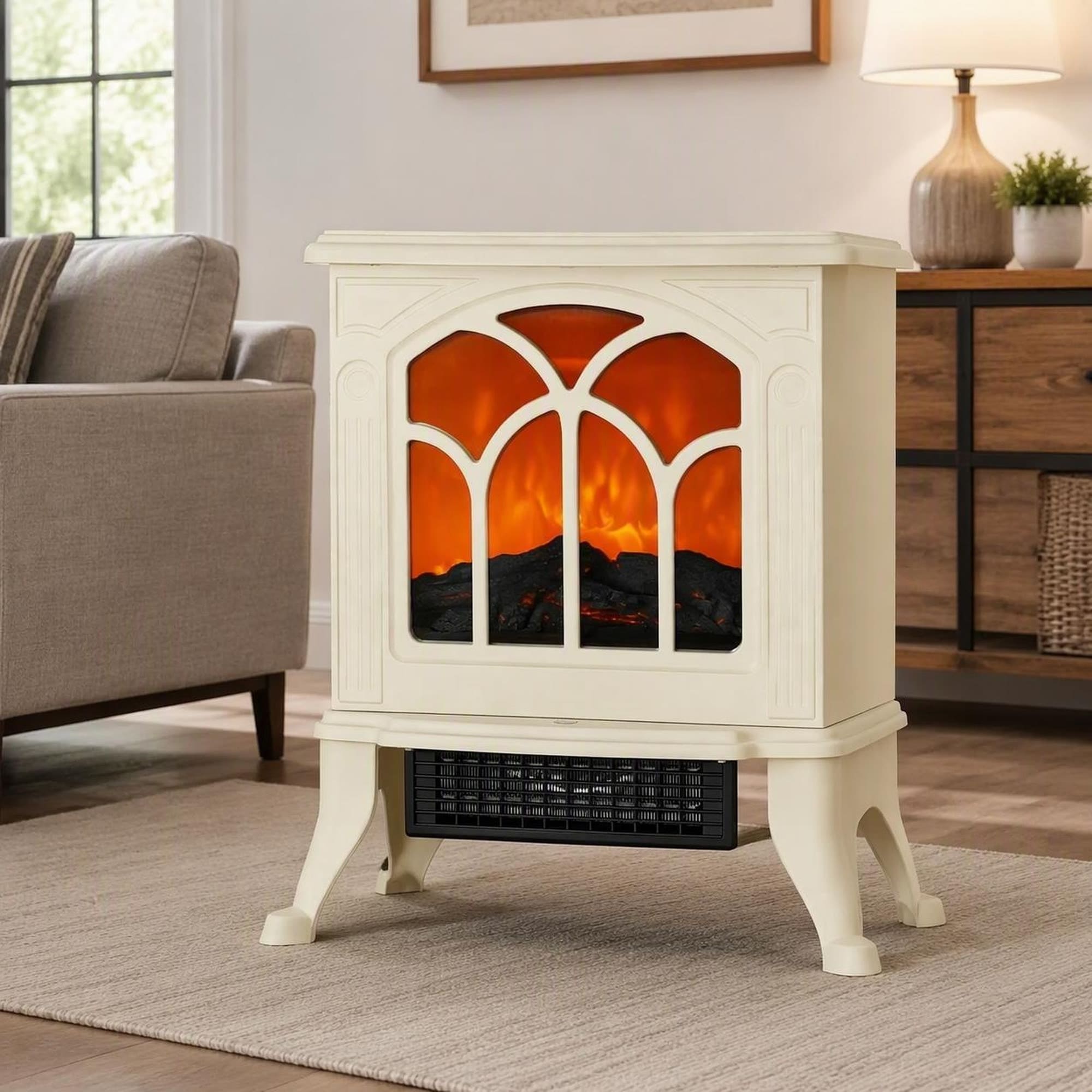 TEINIE 23 Inch Freestanding Electric Fireplace Stove Portable Heater With Realistic Flame for Living Room Bedroom