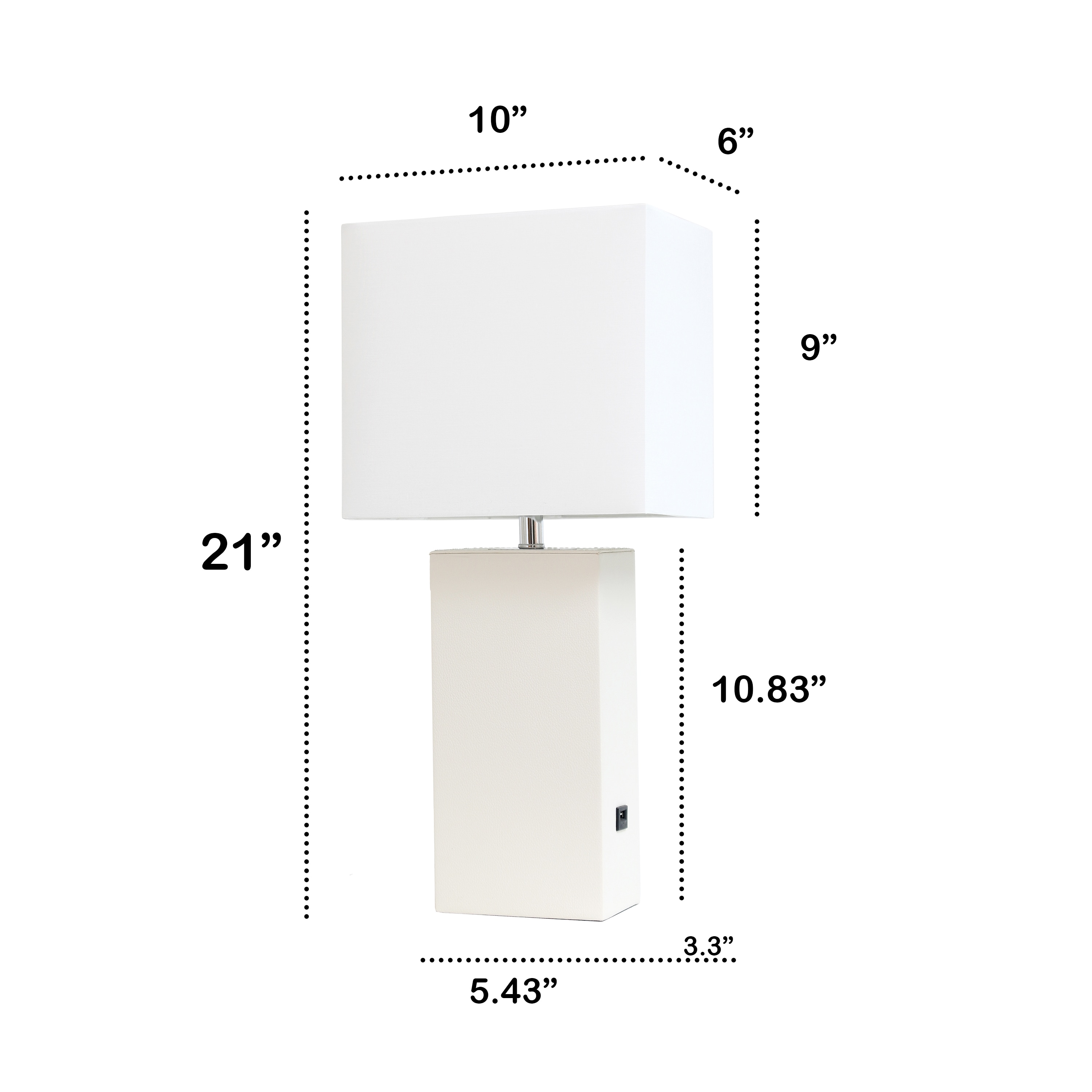21" White Leather Base Modern Nightstand Lamp with USB Port