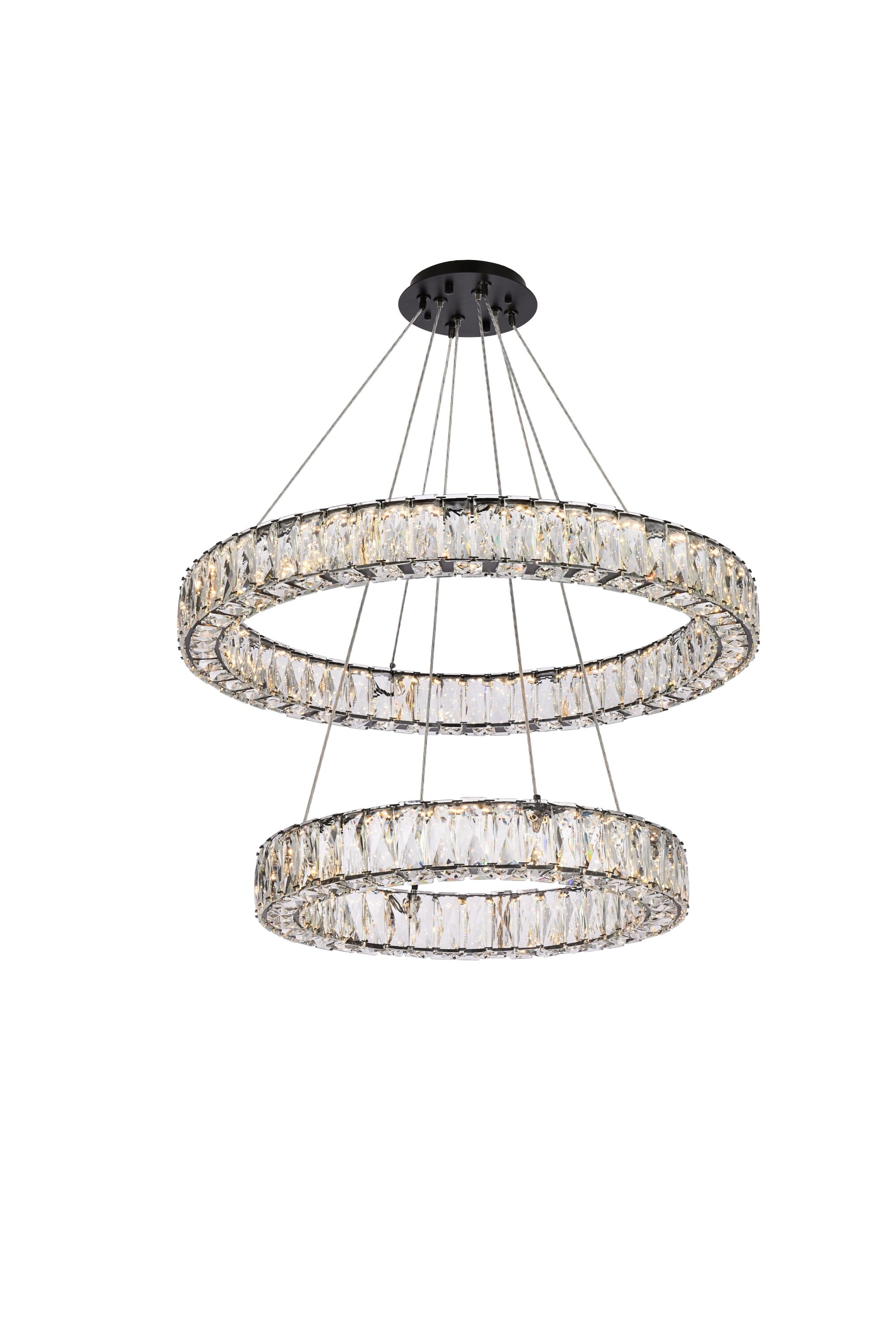 Elegant Decor HF10509G28BK Home Furnishing 2 -Light Black Modern/contemporary Integrated LED Crystal For Use in Bedrooms, Dining Rooms, Foyers, Kitchens, Living Rooms Chandelier