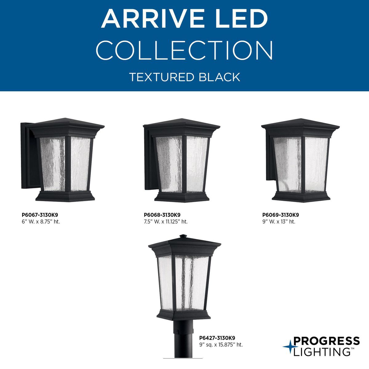 Black Aluminum LED Outdoor Wall Lantern with Textured Glass