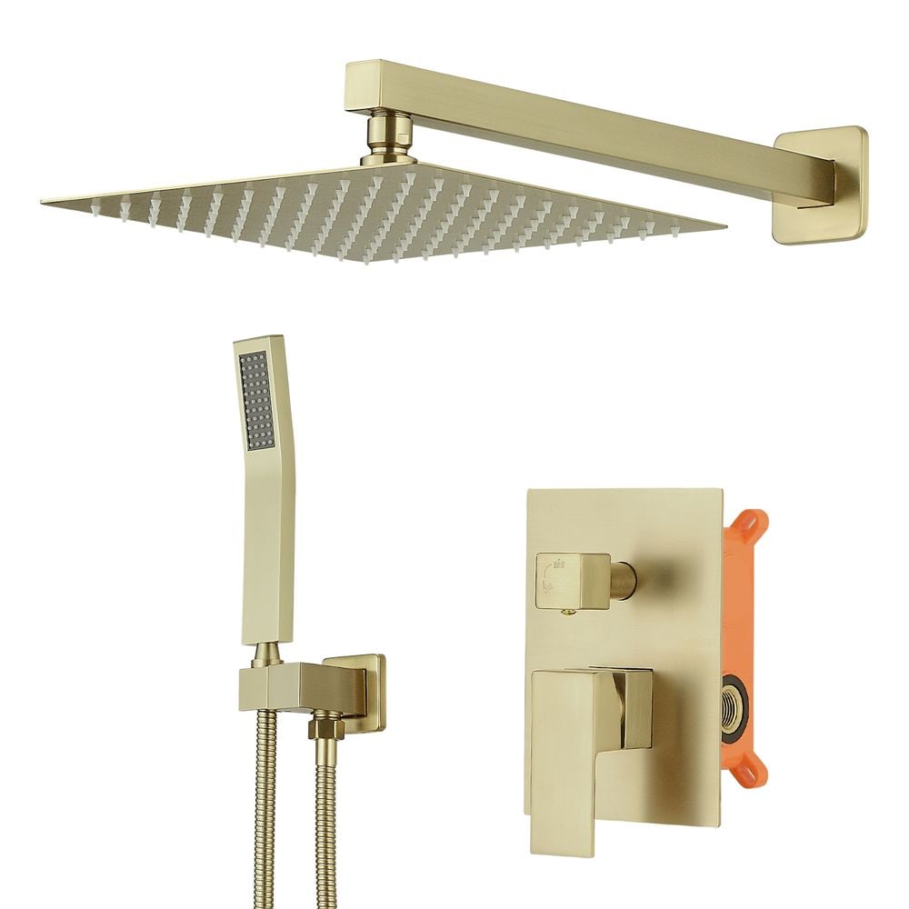 Blisstyle Brushed Gold Shower System 10 Inch Bathroom Luxury Rain Mixer Shower Combo Set Wall Mounted Rainfall Shower Head and Handheld System Shower Faucet Set