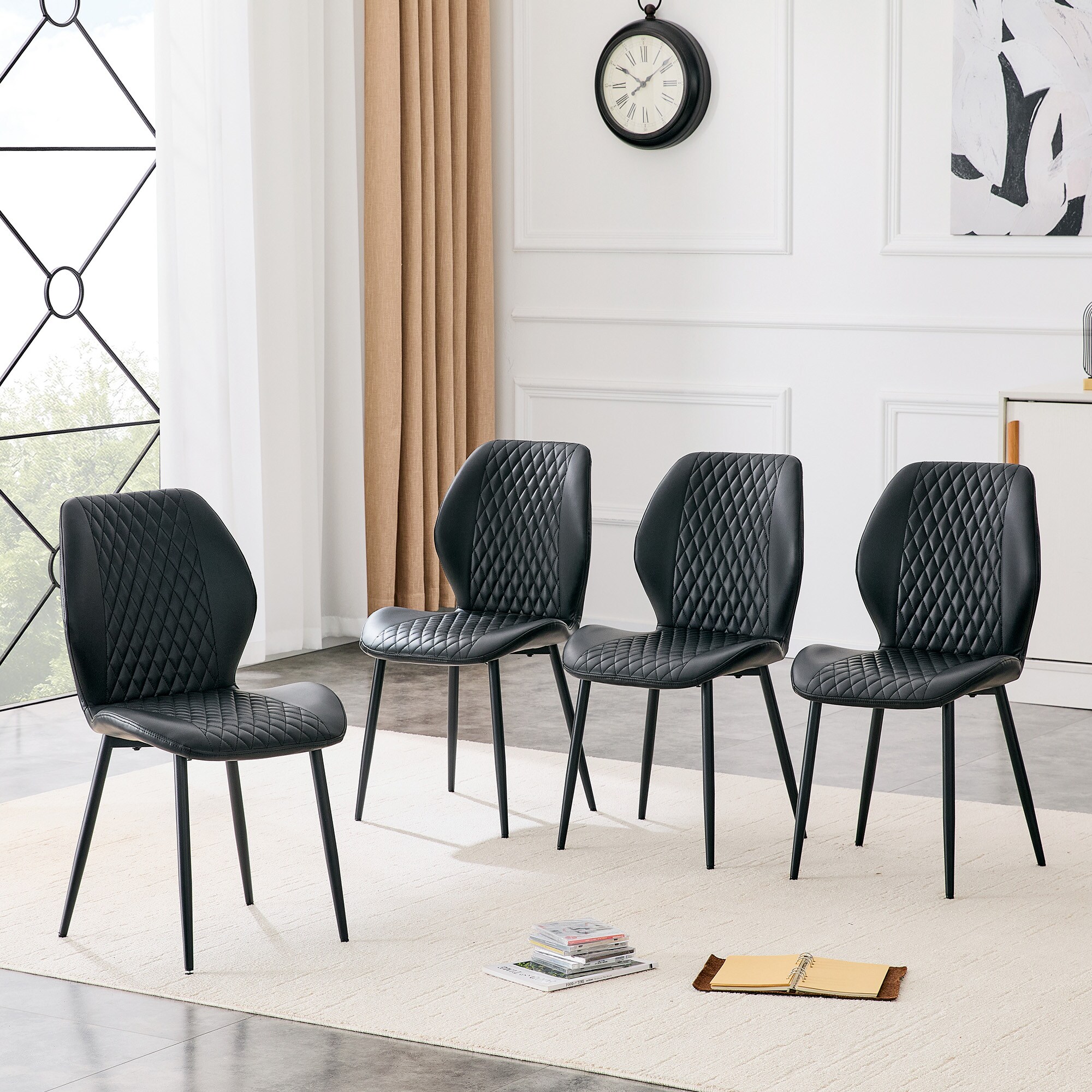 LOVMOR Set of 4 Modern Metal and PU Dining Side Chair Fabric Seat Metal ...