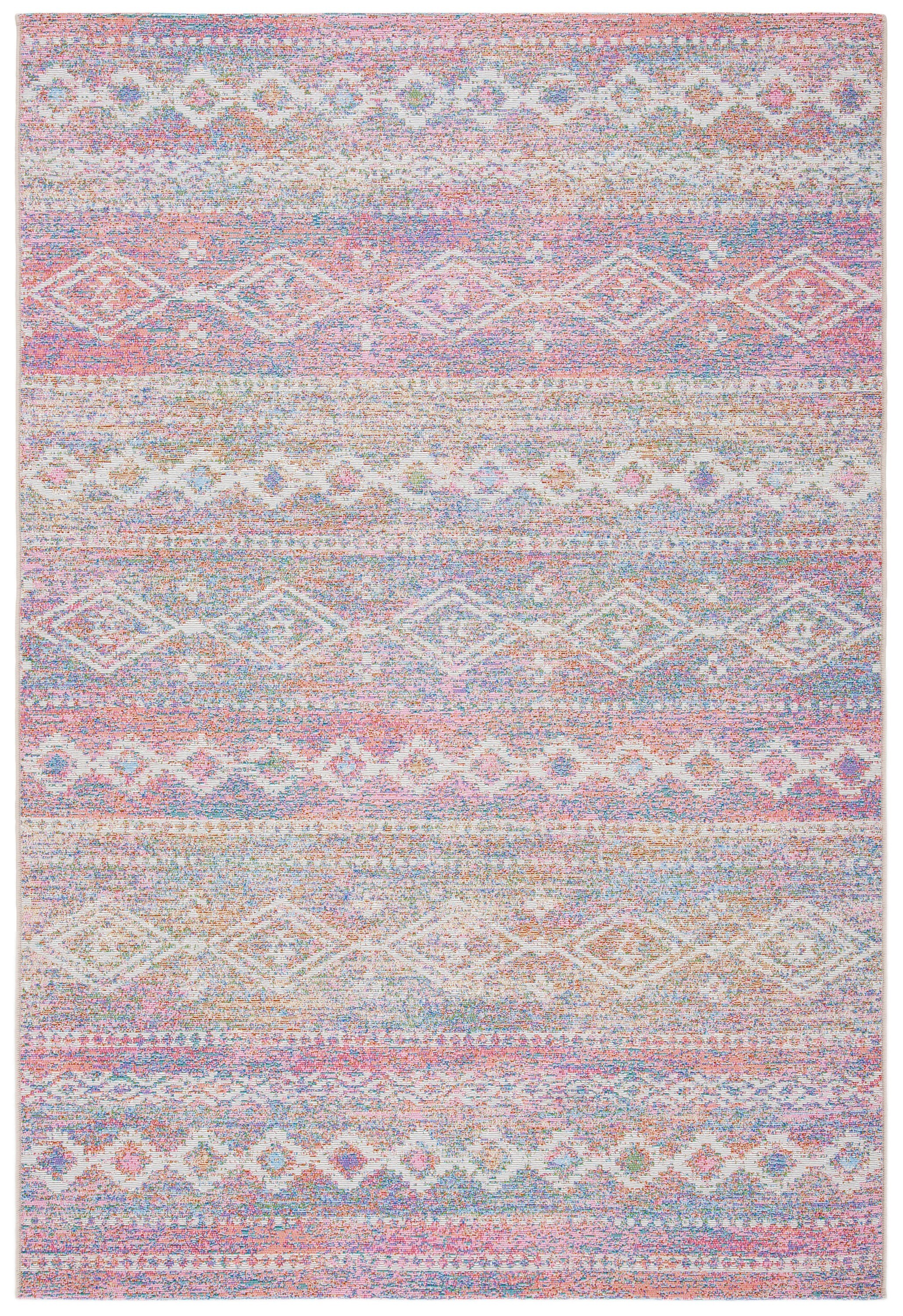 Ivory and Pink Synthetic Flat Woven Outdoor Rug