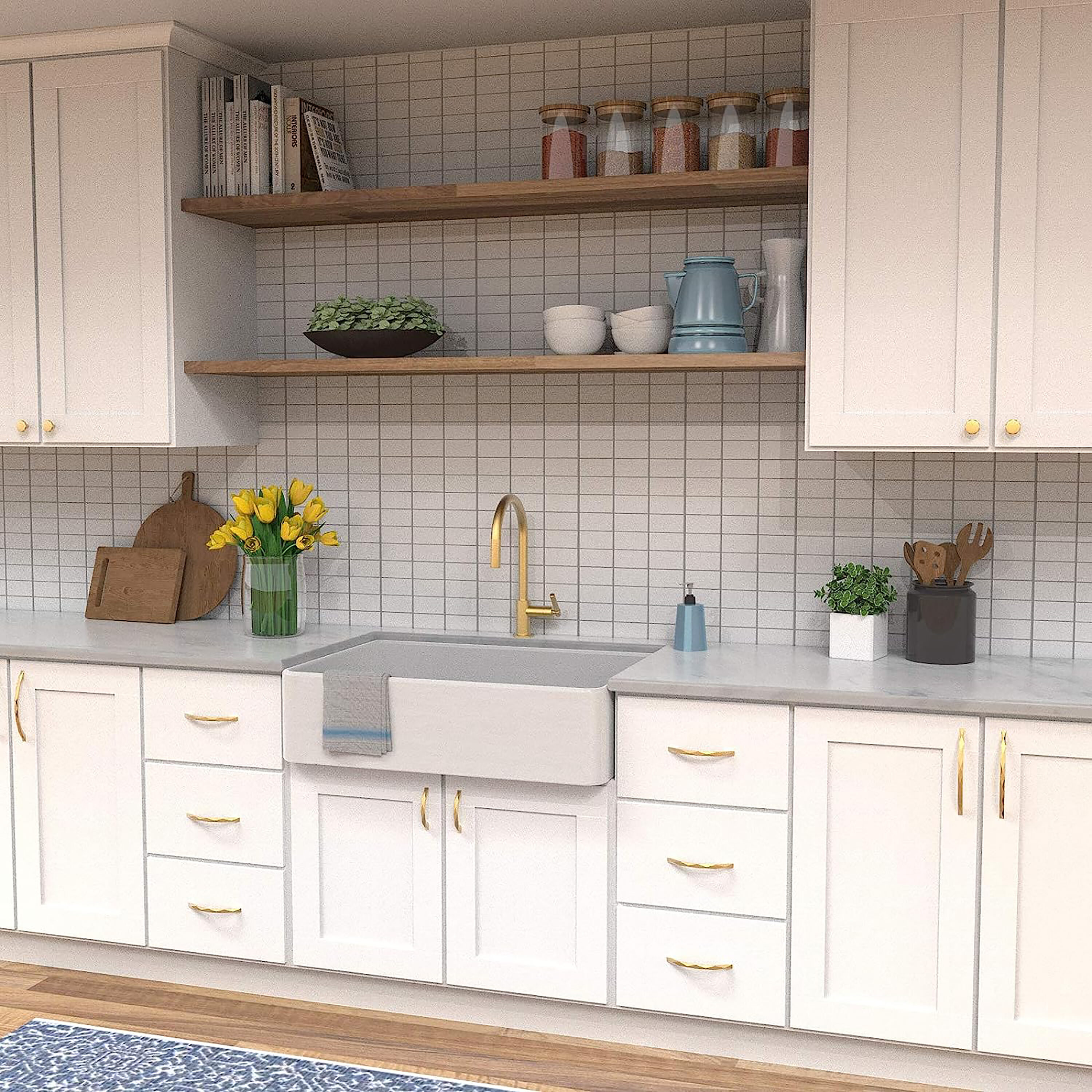 Brushed Golden Brass Modern Cabinet Pulls with Mounting Hardware