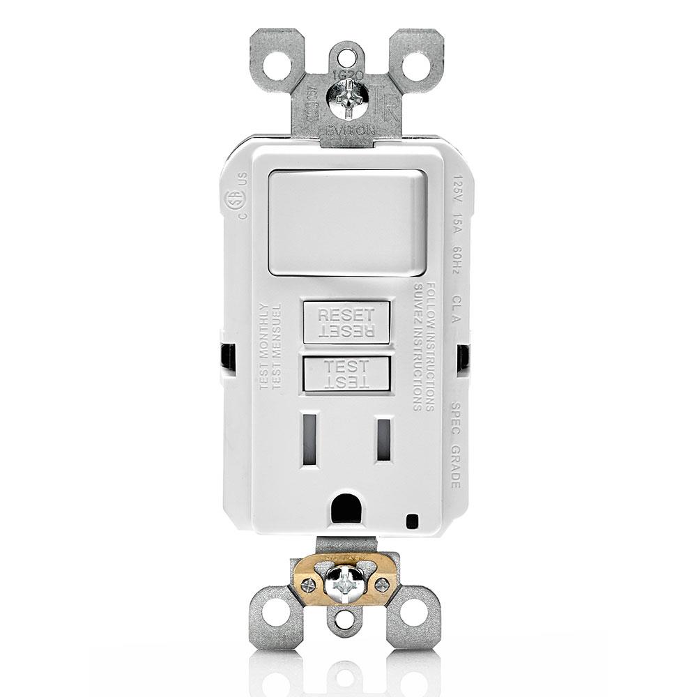  348149 SmartlockPro 15-Amp Tamper Resistant Recessed GFCI Residential/Commercial Decorator Surge Switch Outlet, White