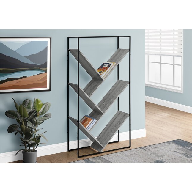 Monarch Specialties Grey Wood Look, Angled Shelves Bookcase