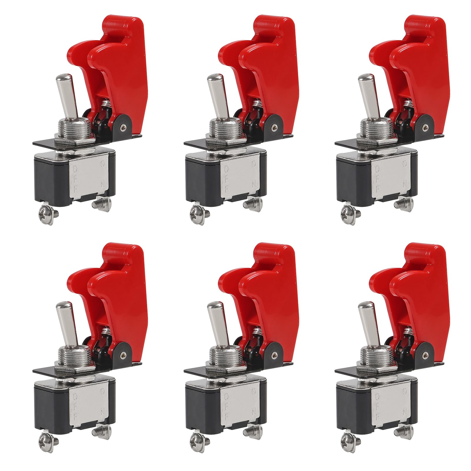 Aoibox  6 Pack Heavy Duty Rocker Toggle Switch 12V 20A Spst On off 2Pin With Red Aircraft Safety Cover For Auto Car Screw