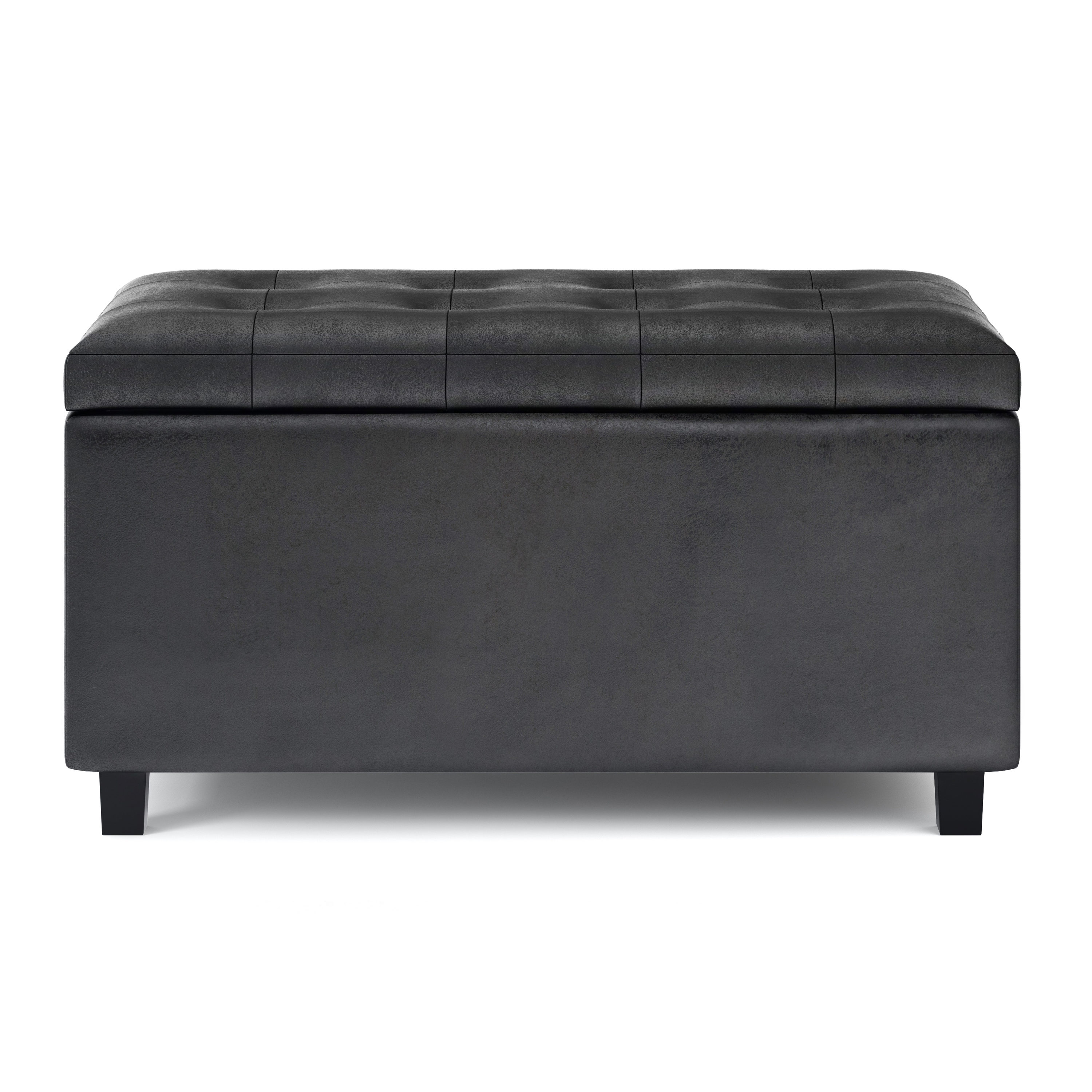 Cosmopolitan Distressed Black Tufted Footstool with Storage
