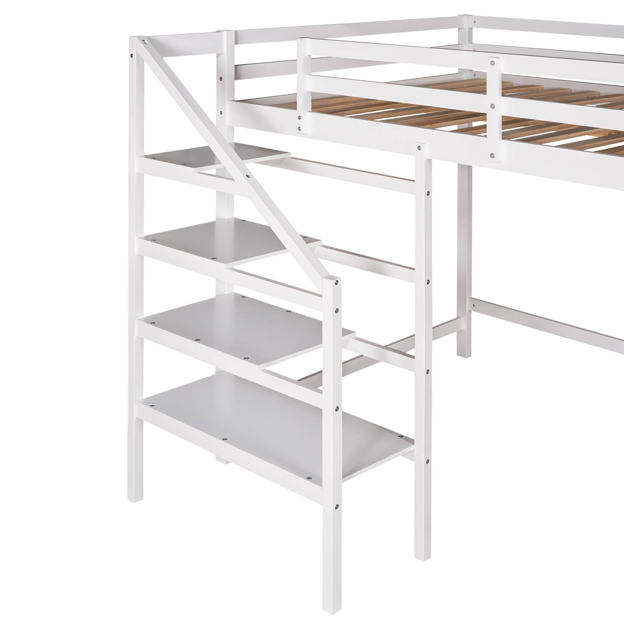 Yiekholo Contemporary Full Loft Bed with Stairs, White, Study Desk ...