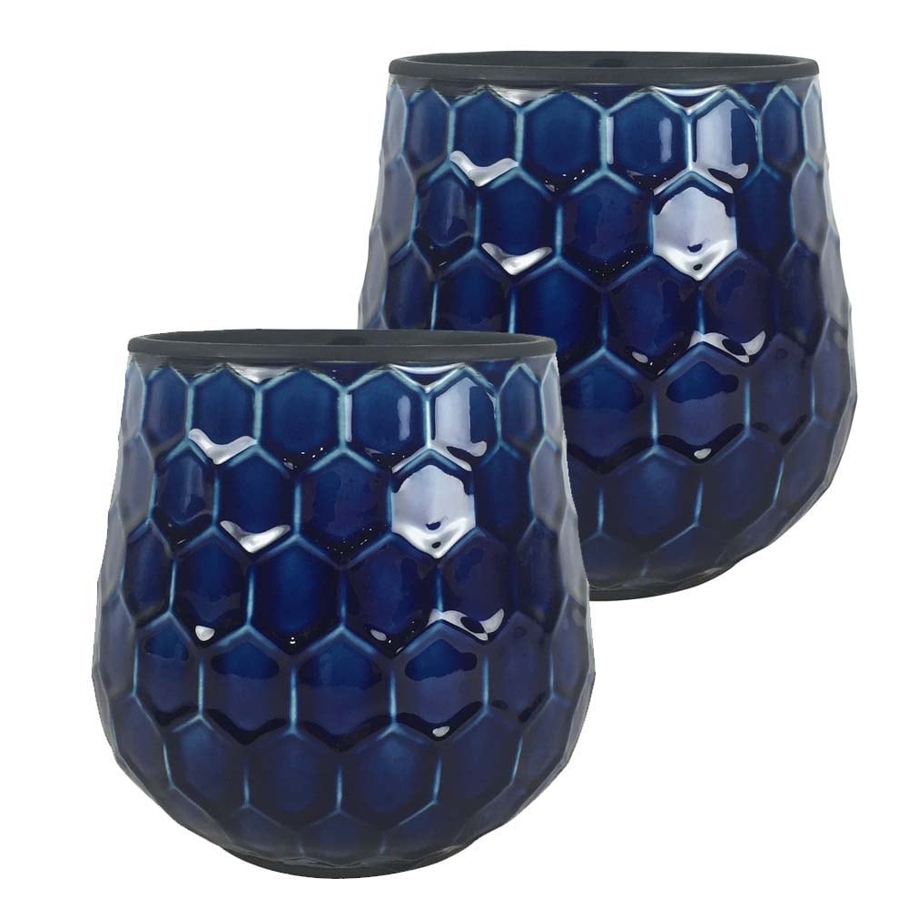 Southern Patio CRM-047087P2 2 -Pack Round 7.87-in W x 7.87-in H x Blue Ceramic Contemporary/Modern Indoor Planter