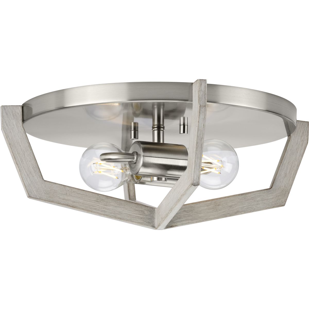 Brushed Nickel and Oak 2-Light Flush Mount Ceiling Light