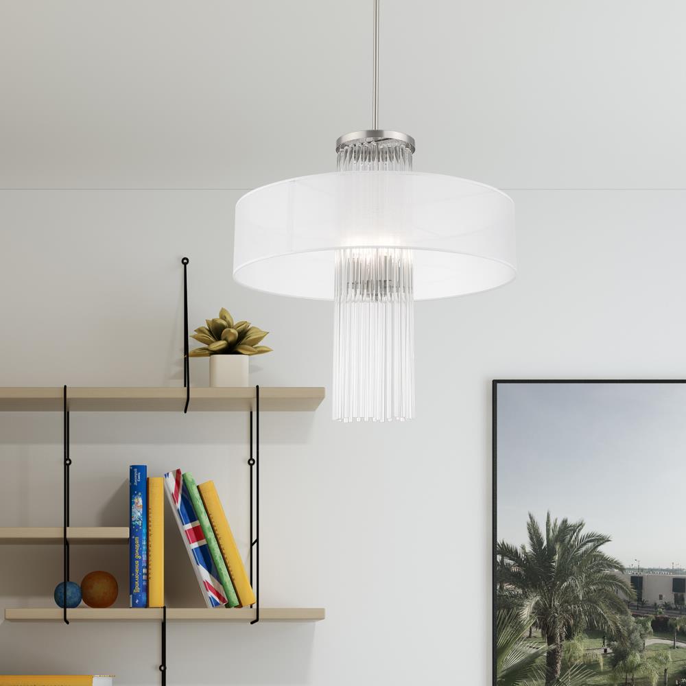Alexis Elegant 4-Light Brushed Nickel Pendant with Crystal Rods