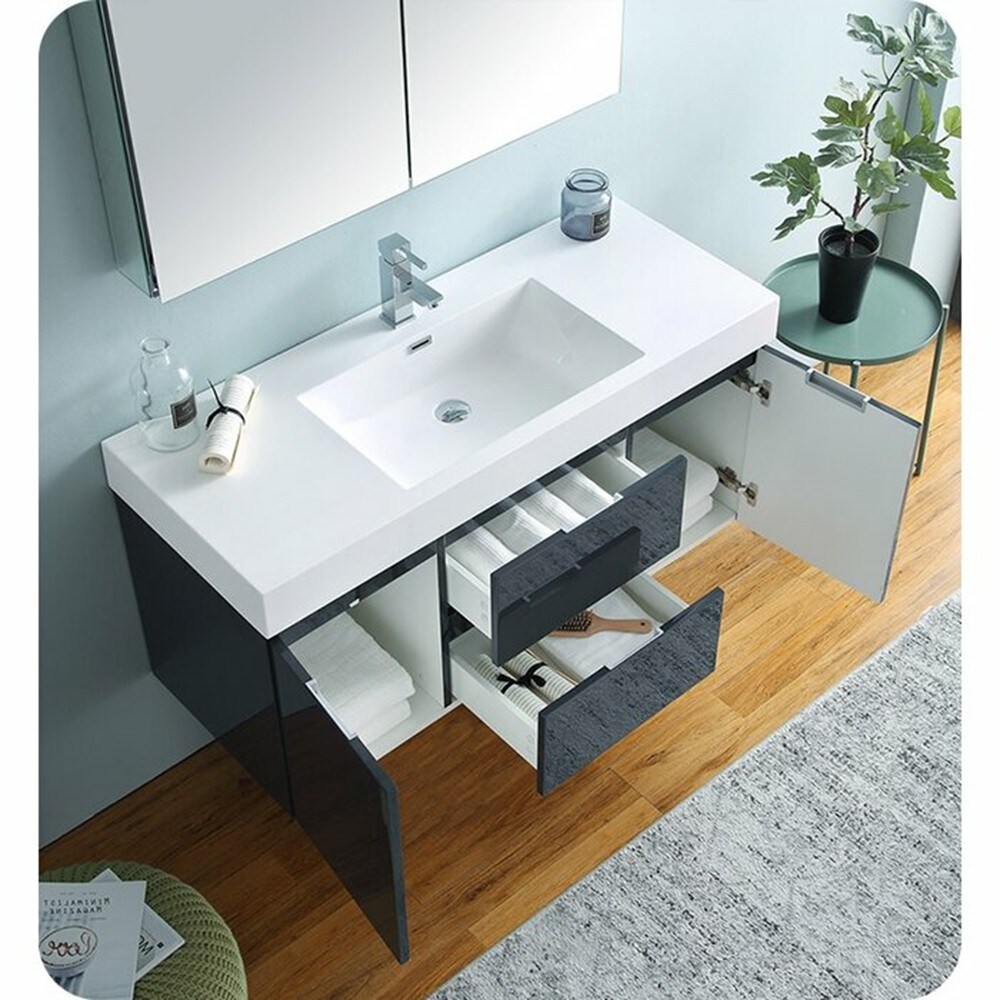 Fresca Valencia 48-in Dark Slate Gray Single Sink Bathroom Vanity with ...