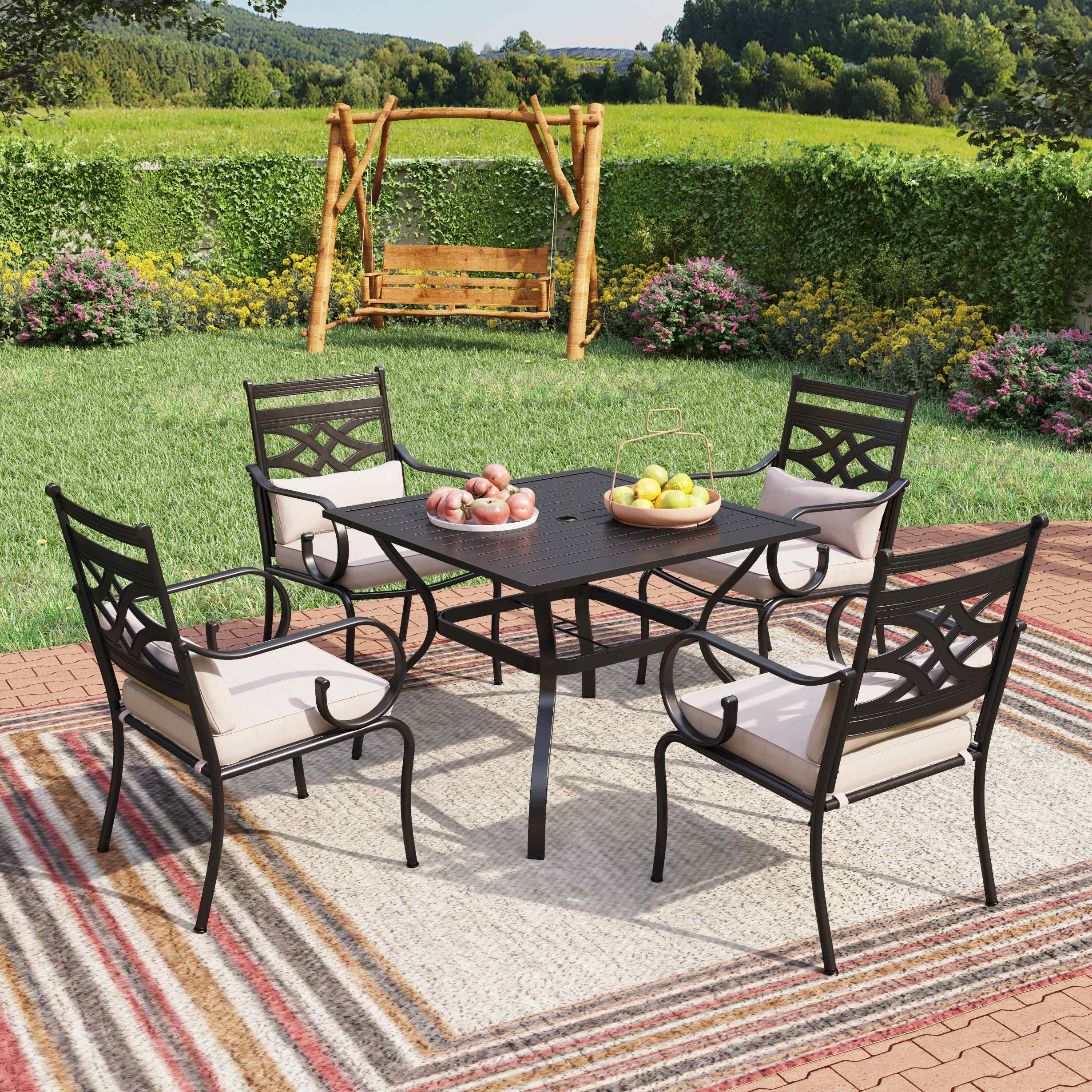 Sunshine Valley ABERDEEN 5-Piece Black Patio Dining Set Steel Square ...