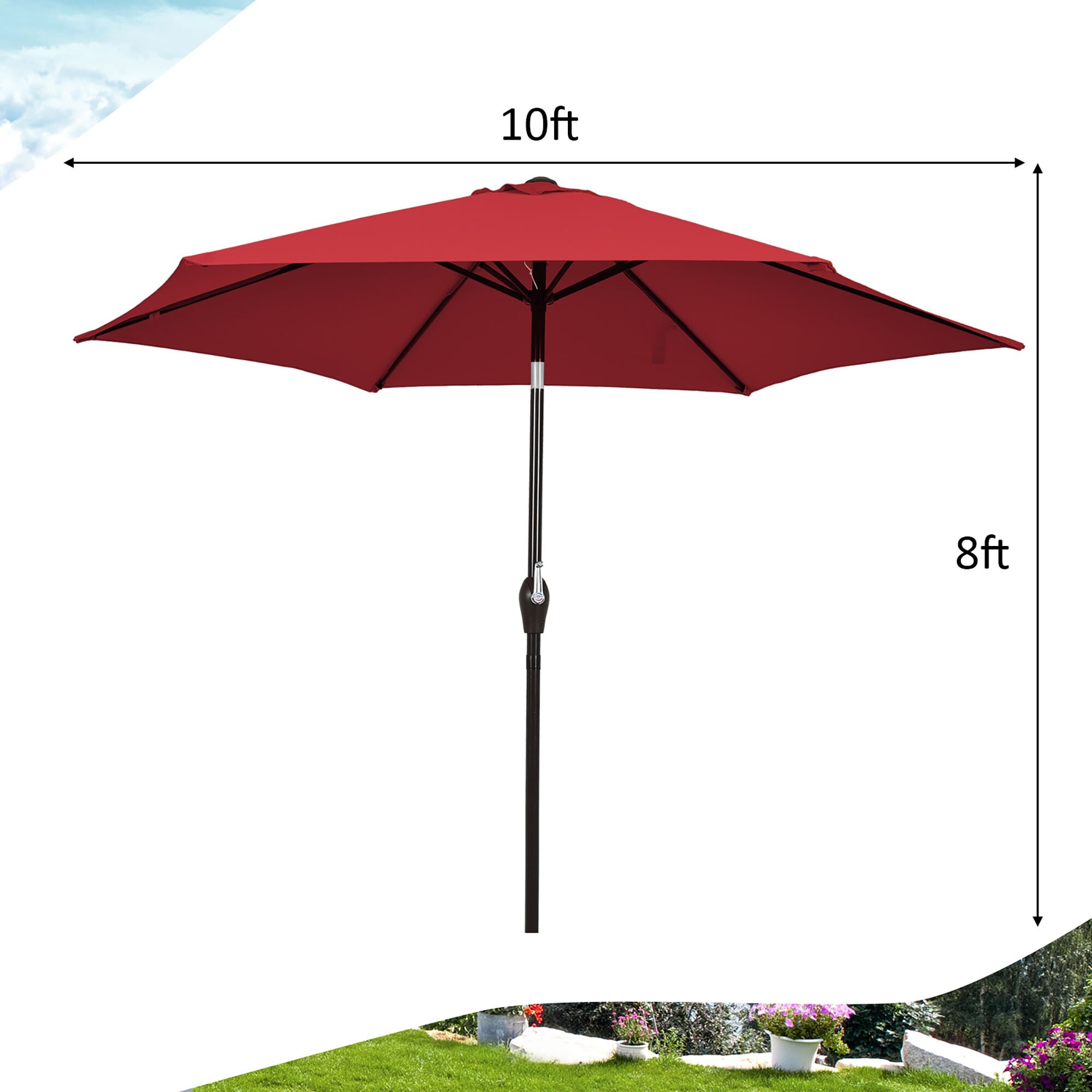 CASAINC 10-ft Red Crank Garden Patio Umbrella in the Patio Umbrellas ...