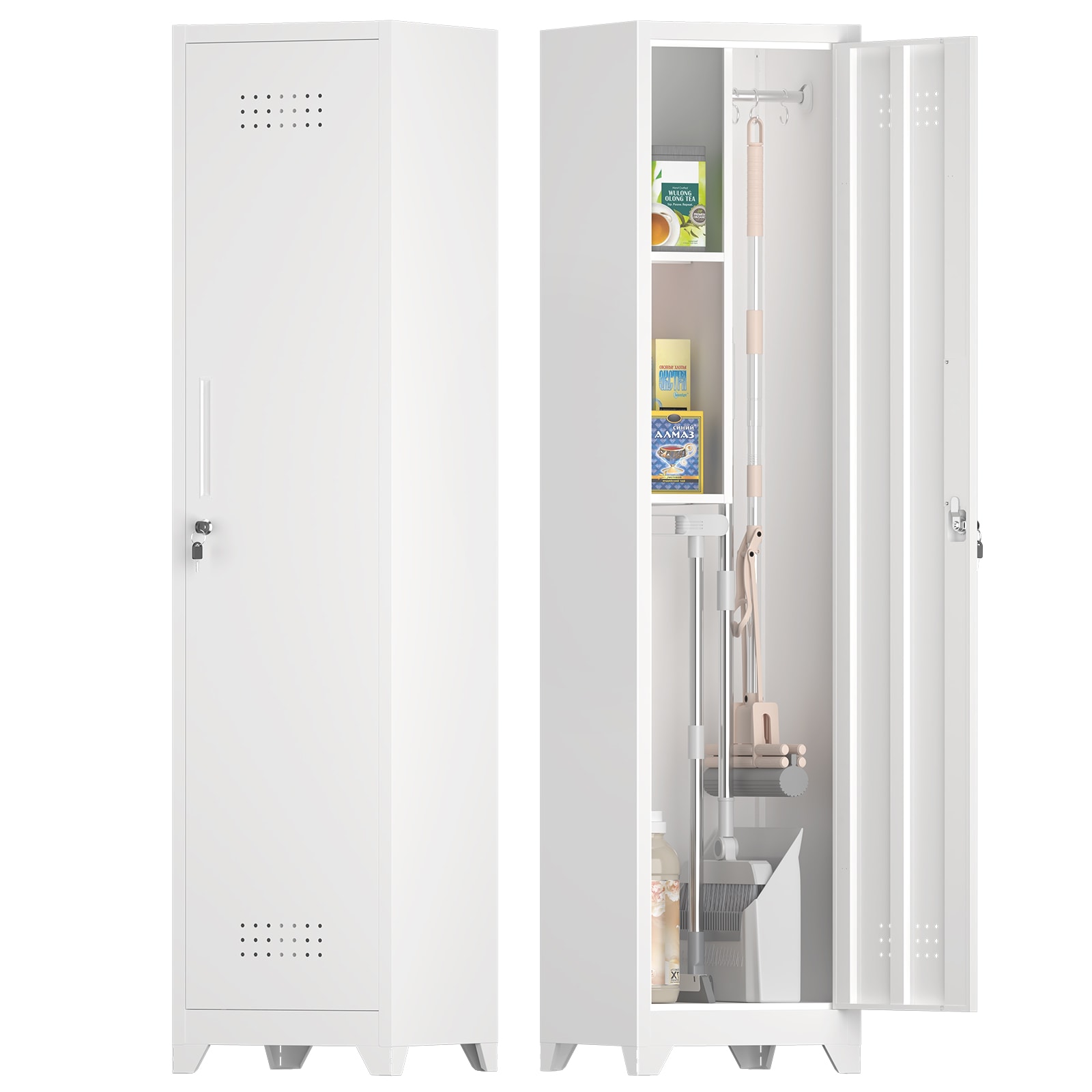 Flynama 15.75-in W x 64.96-in H Steel White Freestanding Utility Storage Cabinet