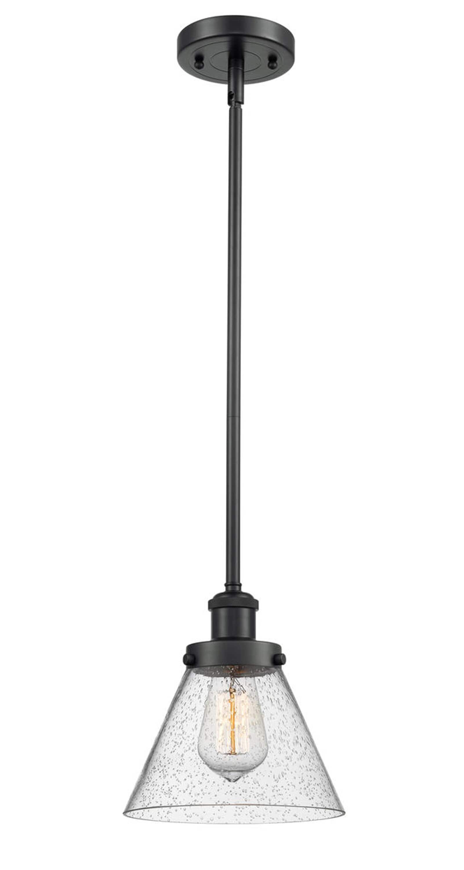 Innovations Lighting 916-1S-BK-G44 Cone Seedy, Matte Black Industrial Seeded glass Cone Medium Hanging Pendant light