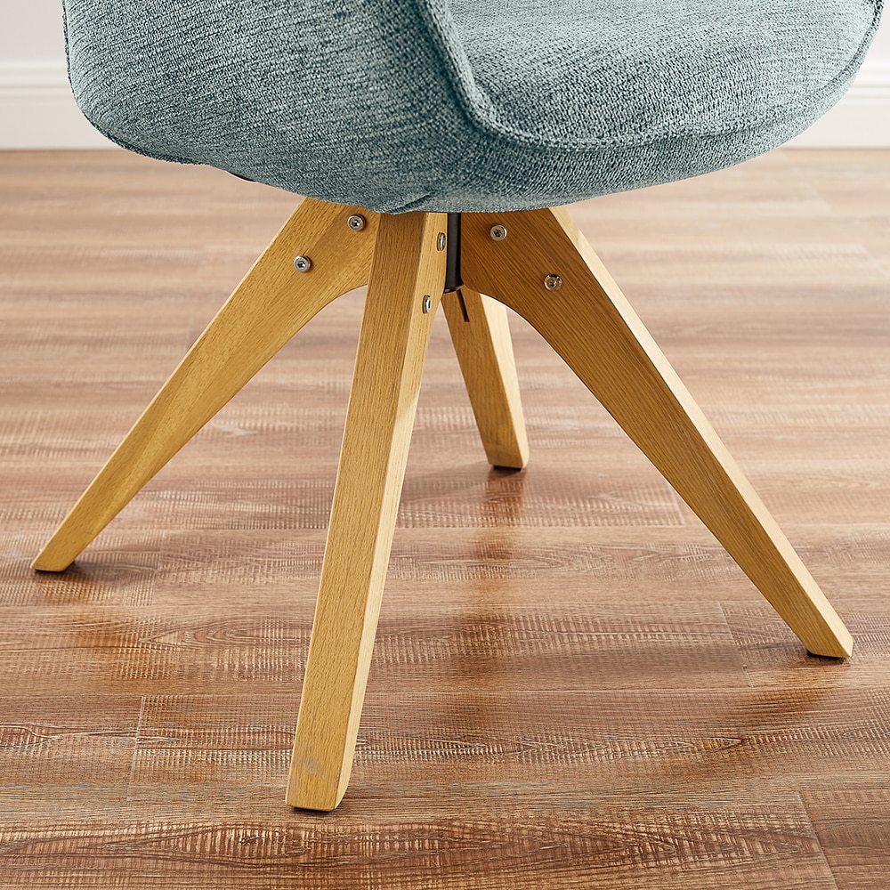 Mid-Century Light Blue Swivel Accent Chair with Beech Wood Legs