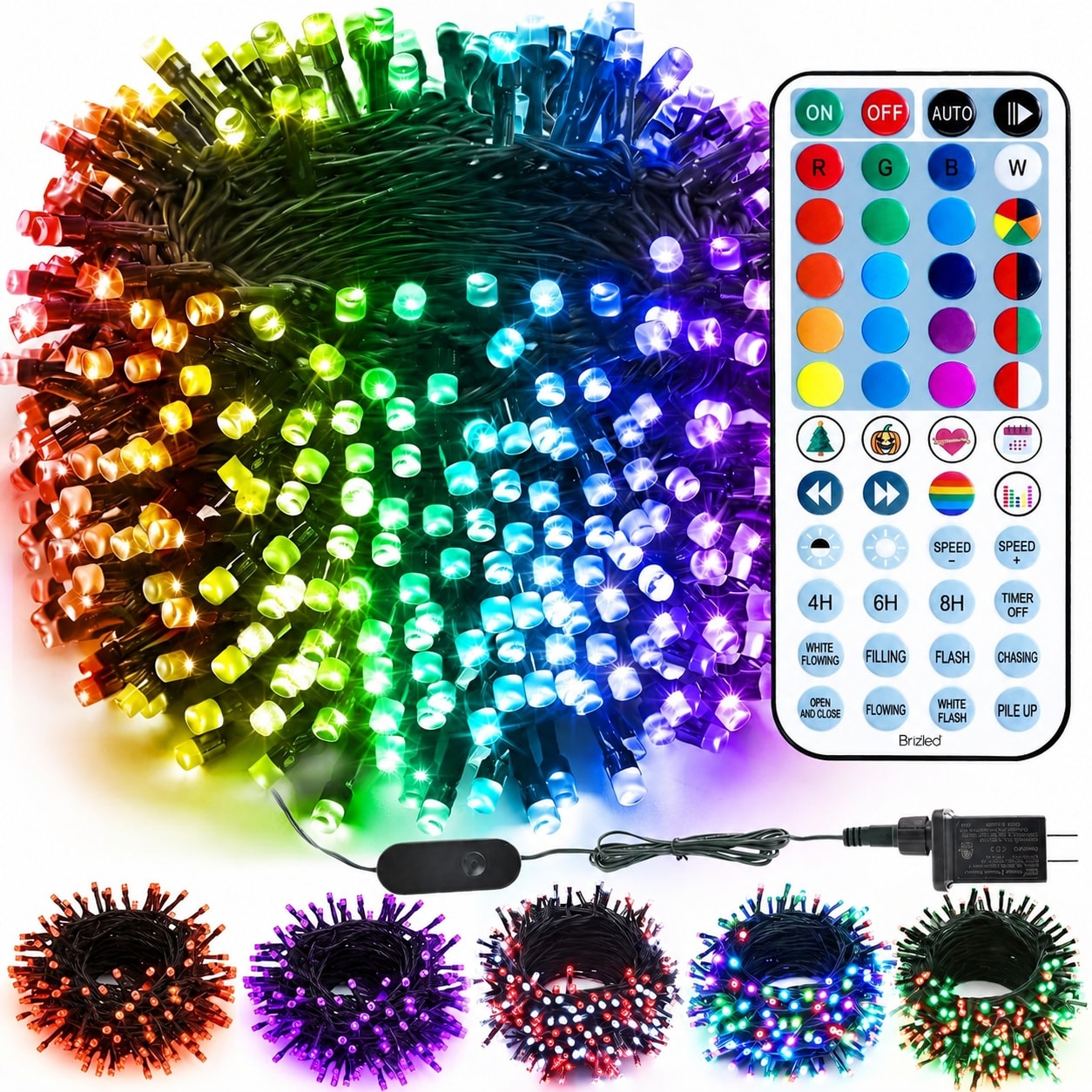 Afoxsos - RGB Christmas Lights 164ft 500 LED Color Changing String Lights with Remote Dimmable I...