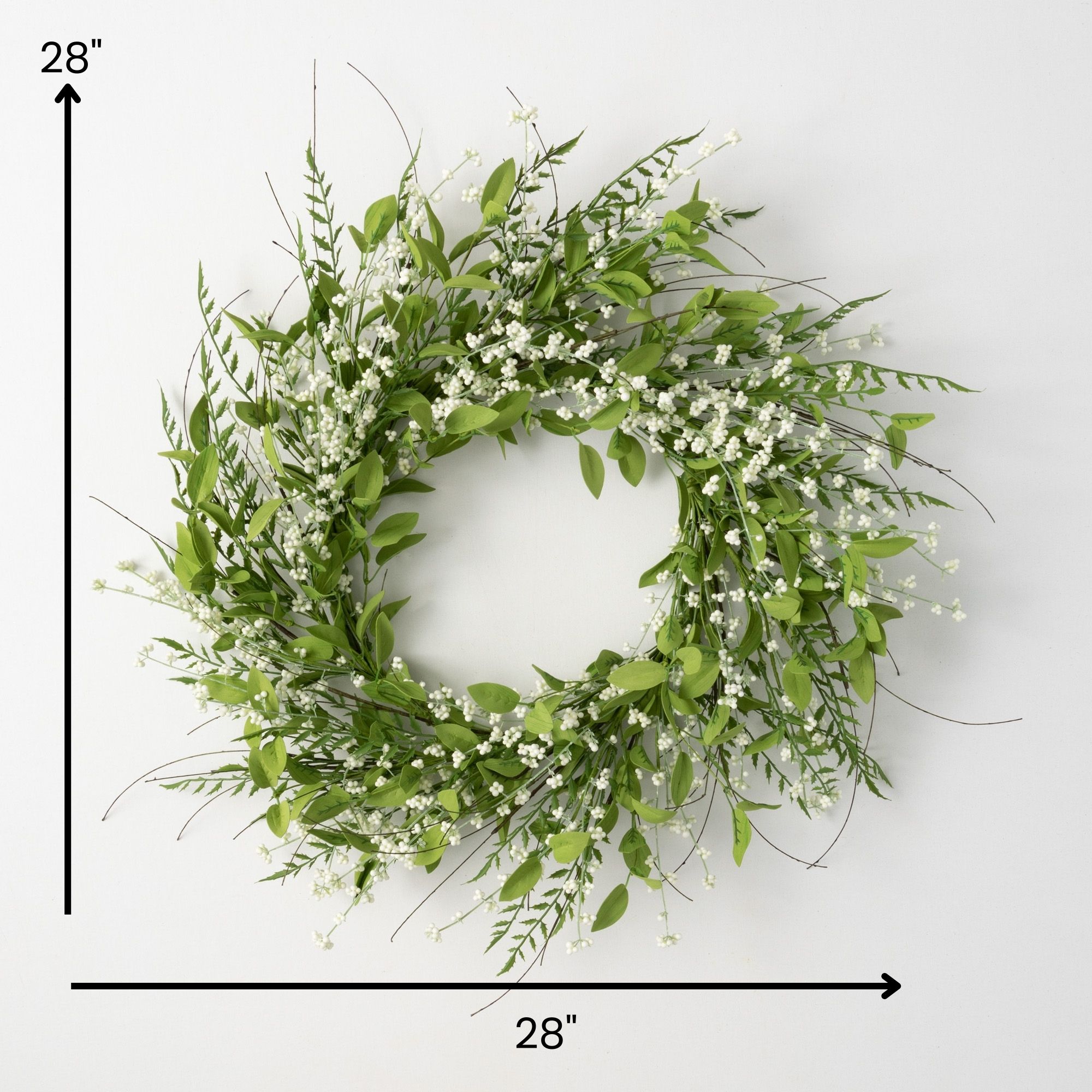 28" Green and White Artificial Leaf and Berry Spring Wreath