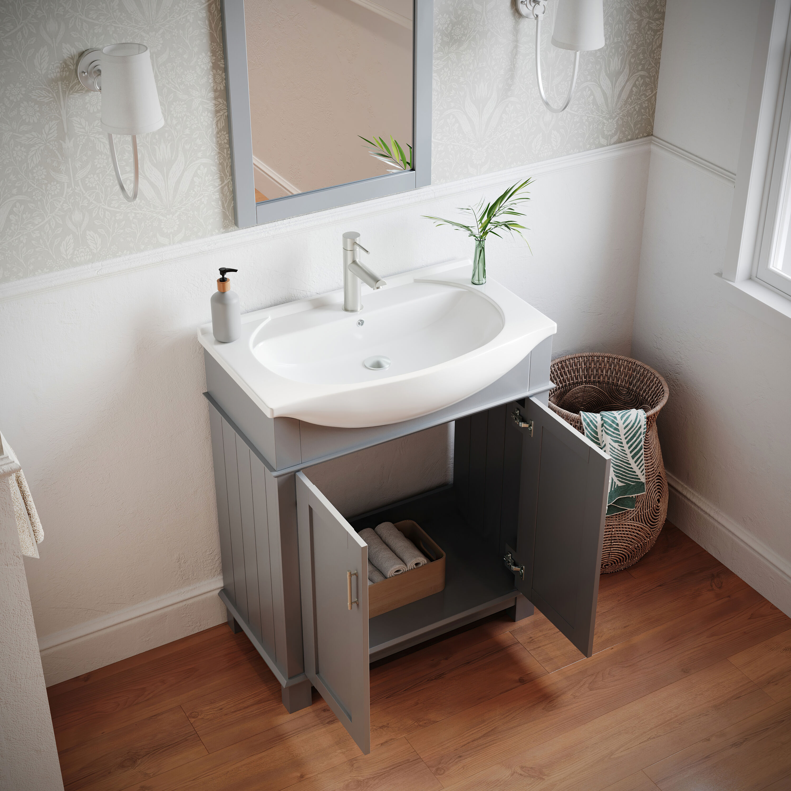 Hartford 30" Gray Freestanding Traditional Bathroom Vanity with Ceramic Sink