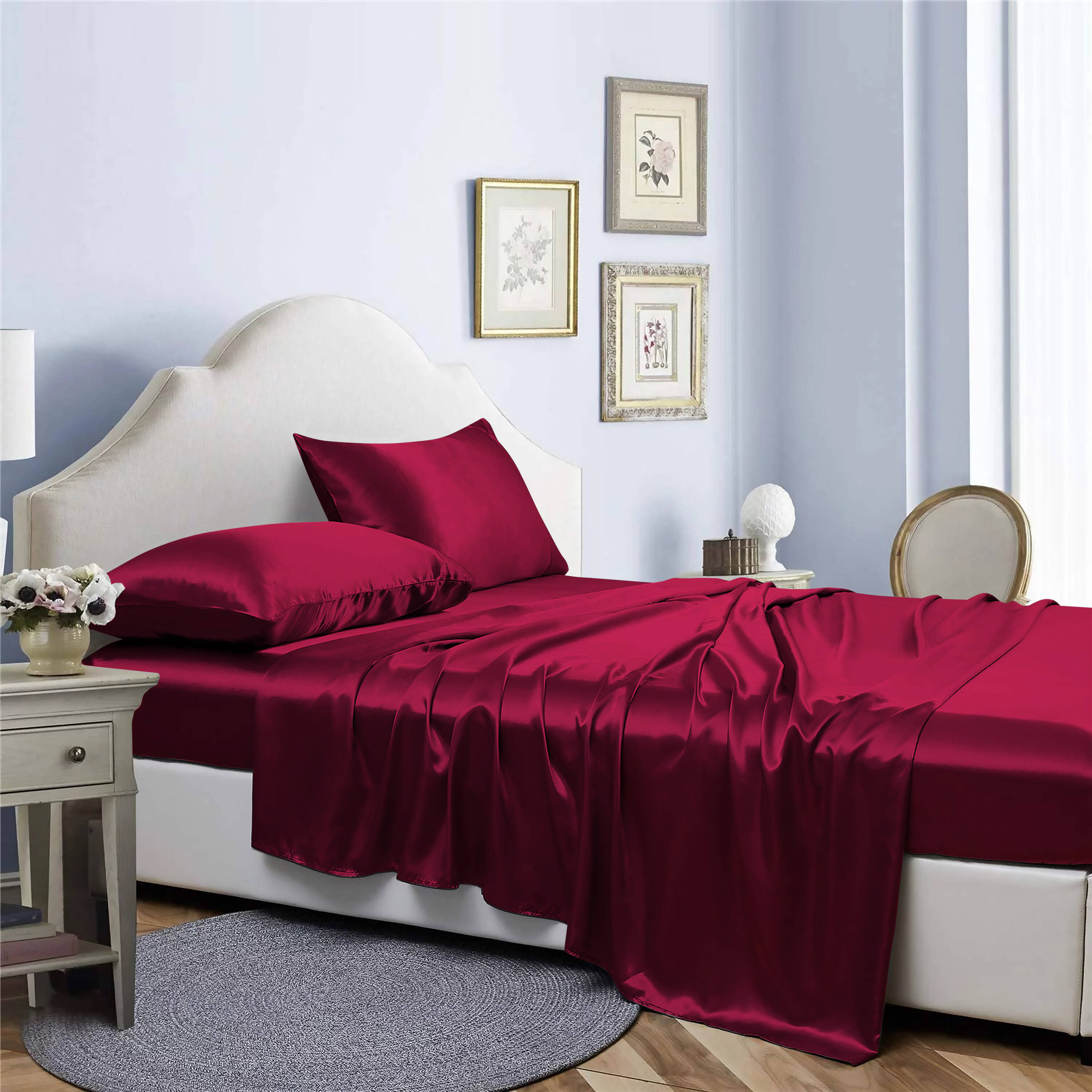 Bibb Home Twin extra-extra long Polyester Scarlet Red 4 -Piece Bed Sheet Set
