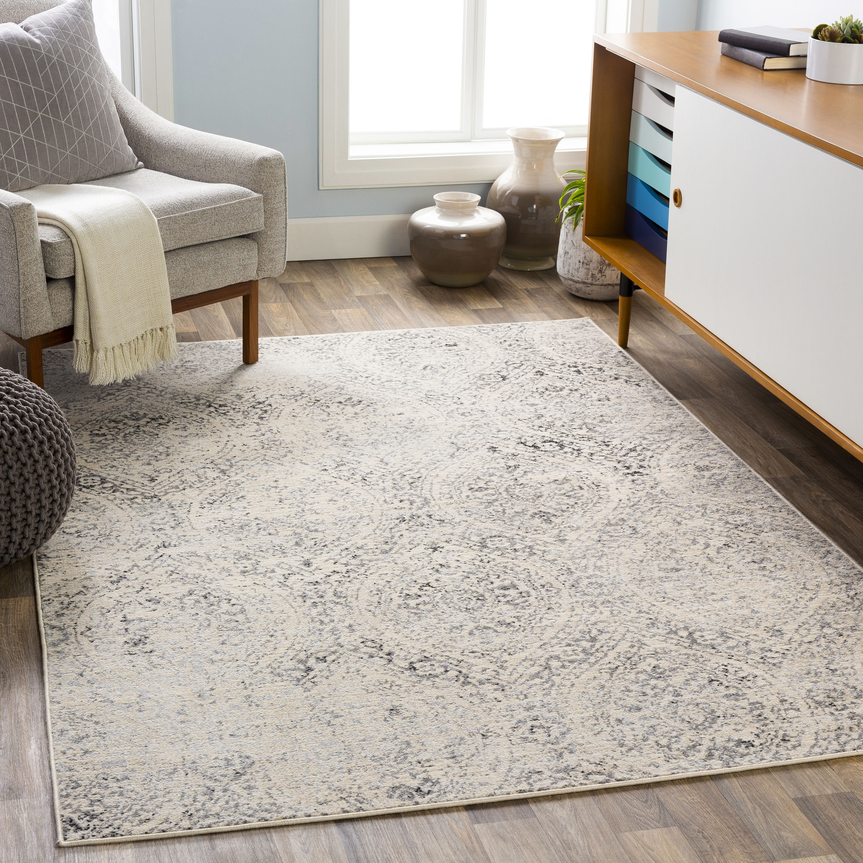 Livabliss CYL2318-71010 City light 8 x 10 (ft) Polypropylene Charcoal Rectangular Indoor Medallion Vintage Area rug