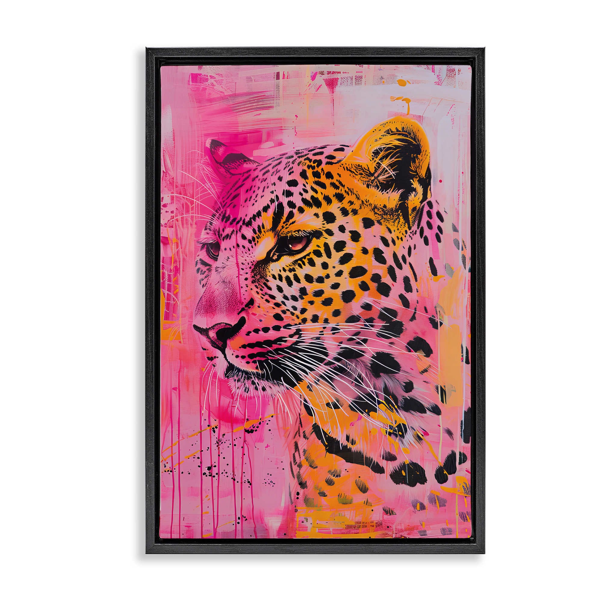 Stupell Industries BT-677-FFB-20X30 Vibrant Purple and Orange Cheetah Black Framed Floater Canvas Wall Art By LSR Design Studio 21 x 31