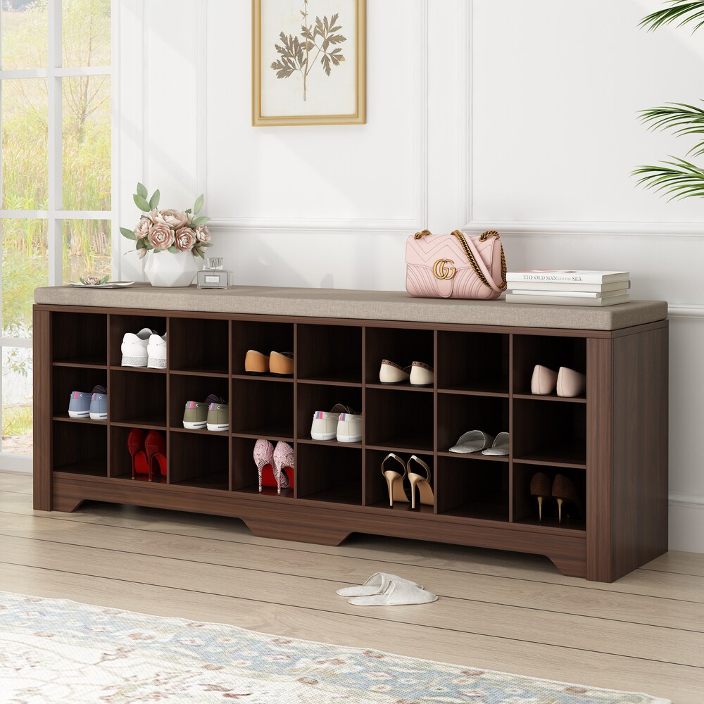 Winado Brown 3-Tier Shoe Cabinet with 24 Cubbies, Freestanding Shoe ...