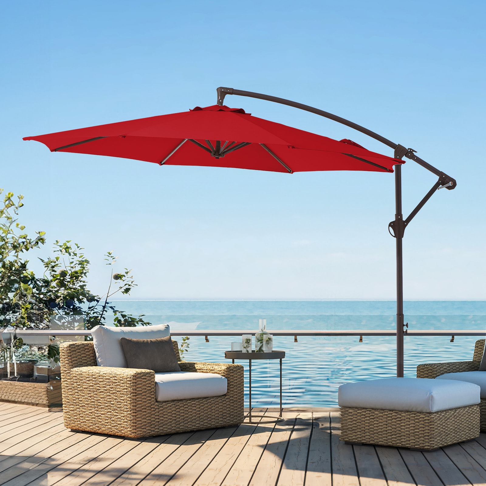 JEAREY EDSCXJS+SD-10FT-RD 10-ft Aluminum Red Crank Offset Patio Umbrella